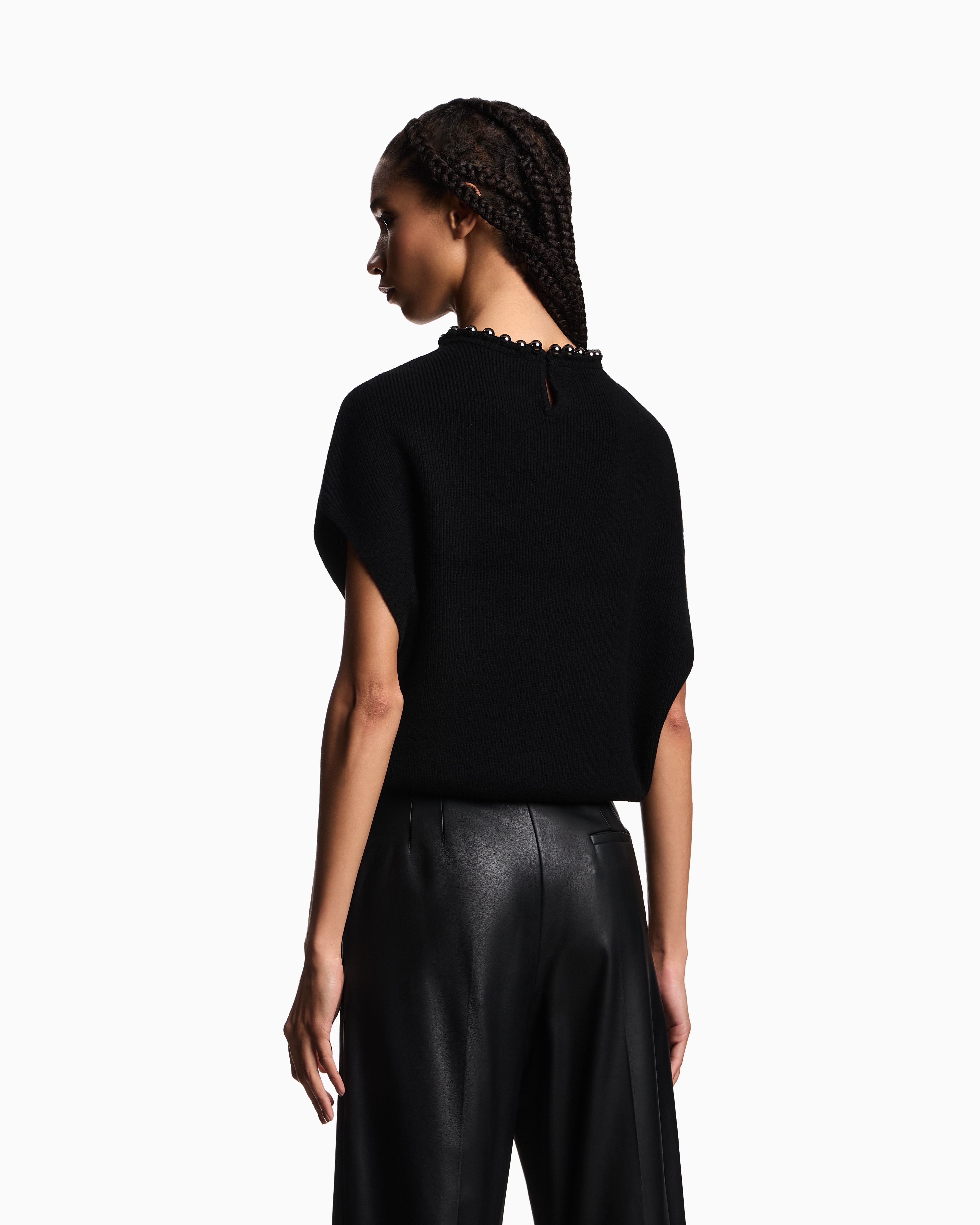 Emporio Armani Virgin Wool And Cashmere Top With Oversized Metal Spheres In Black