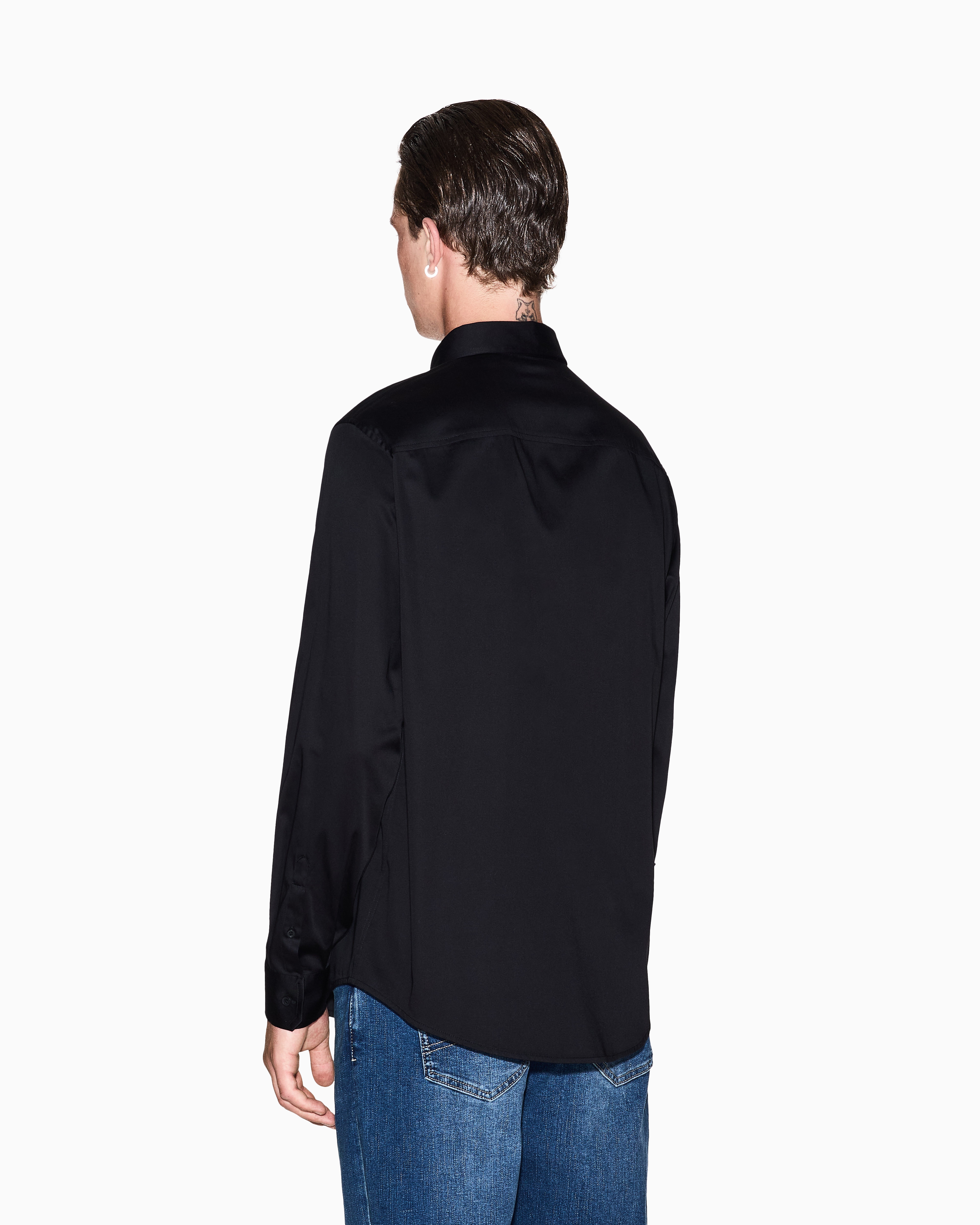 シグネチャーロゴ ストレッチコットンサテンシャツ | Armani