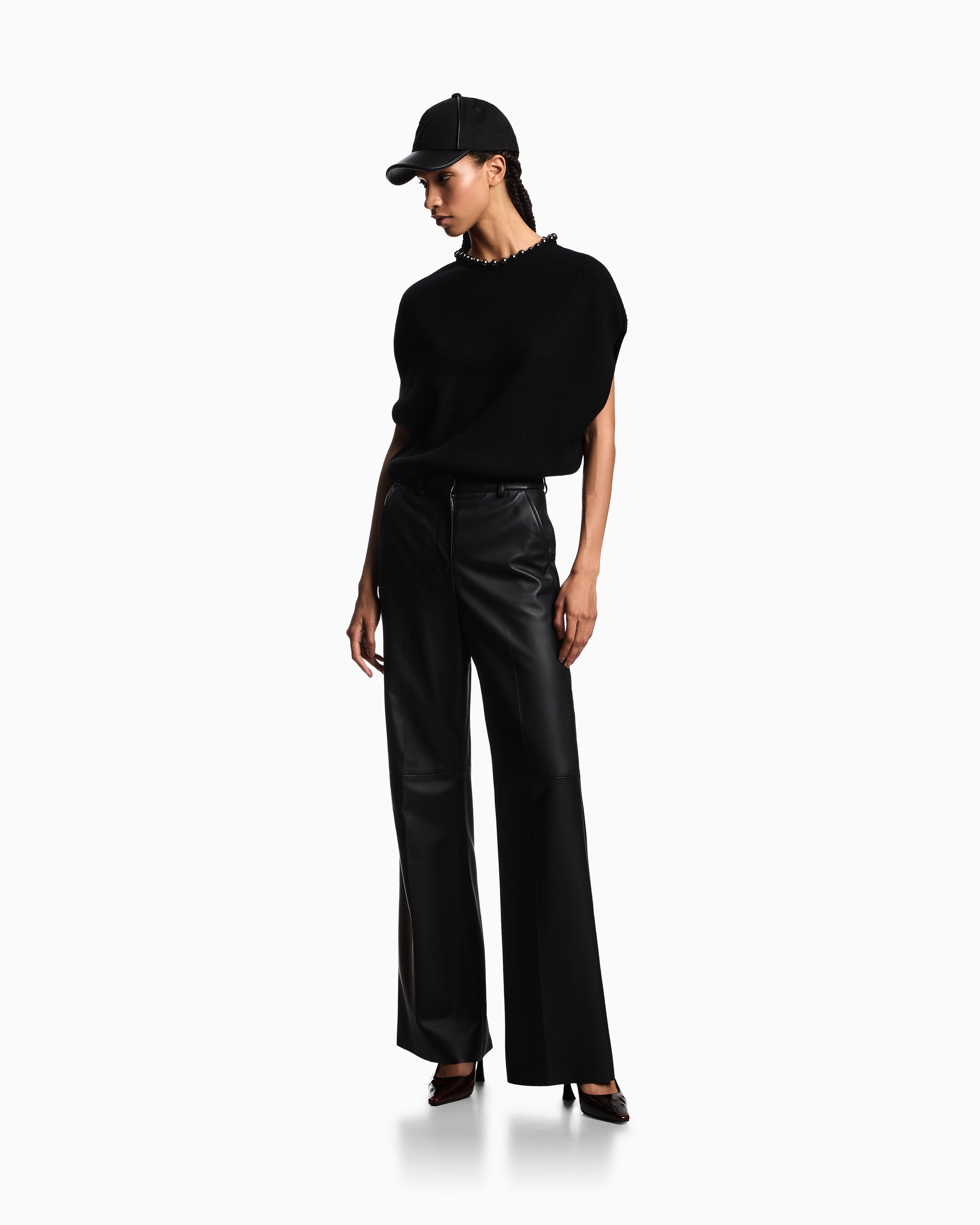 Emporio Armani Virgin Wool And Cashmere Top With Oversized Metal Spheres In Black