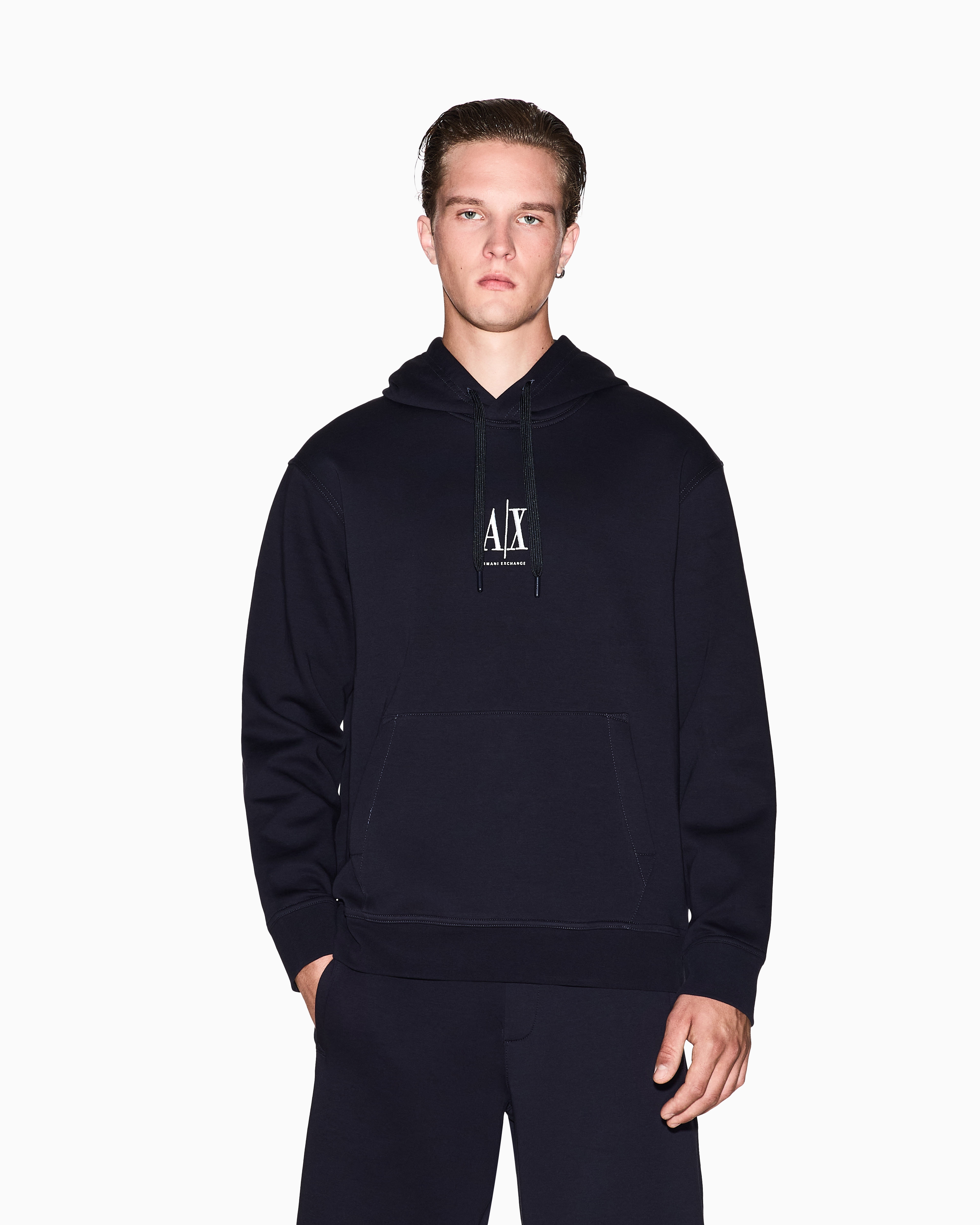 Armani Exchange - Hoodie with embroidered logo, Man, Navy Blue, Size: