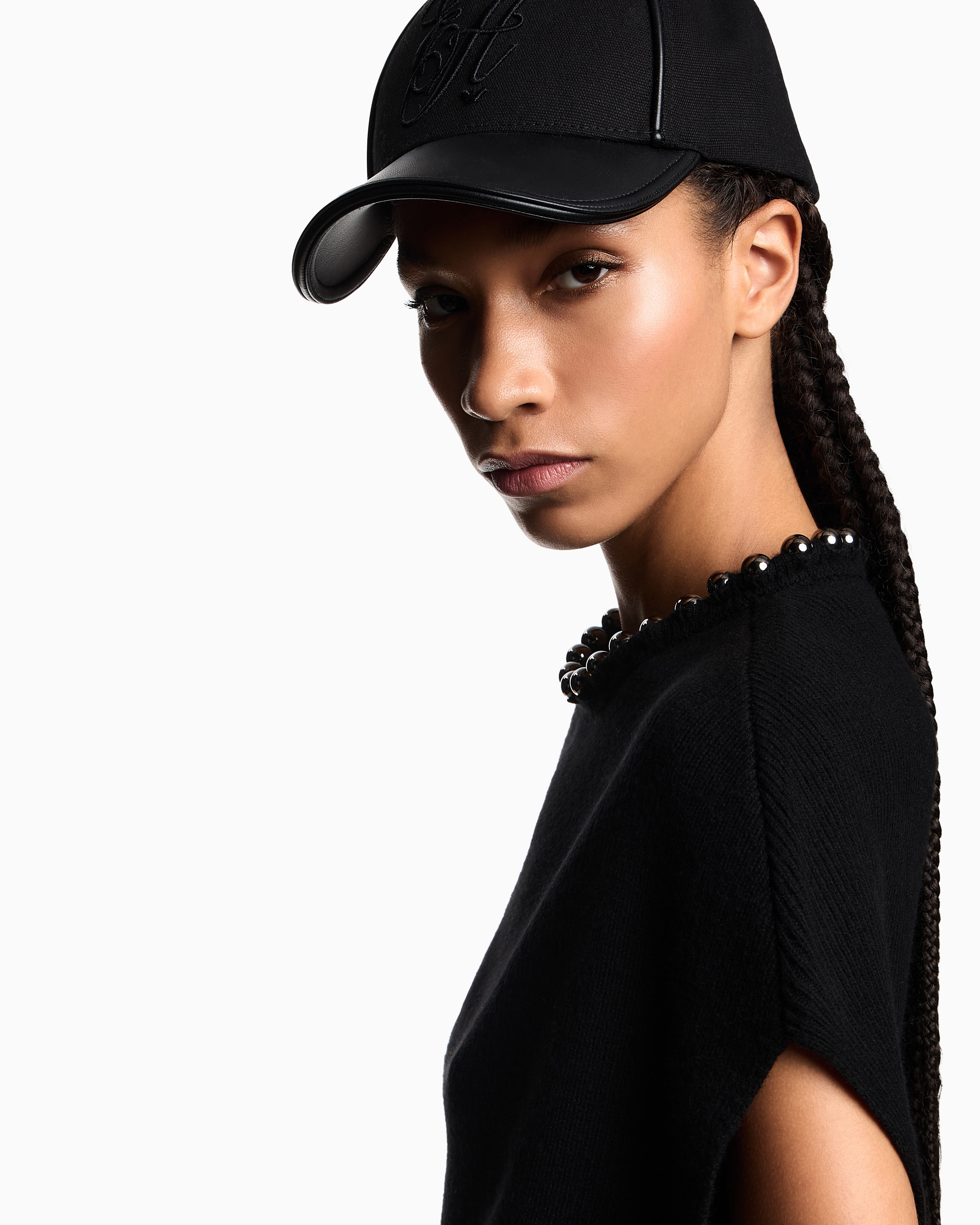 Emporio Armani Virgin Wool And Cashmere Top With Oversized Metal Spheres In Black