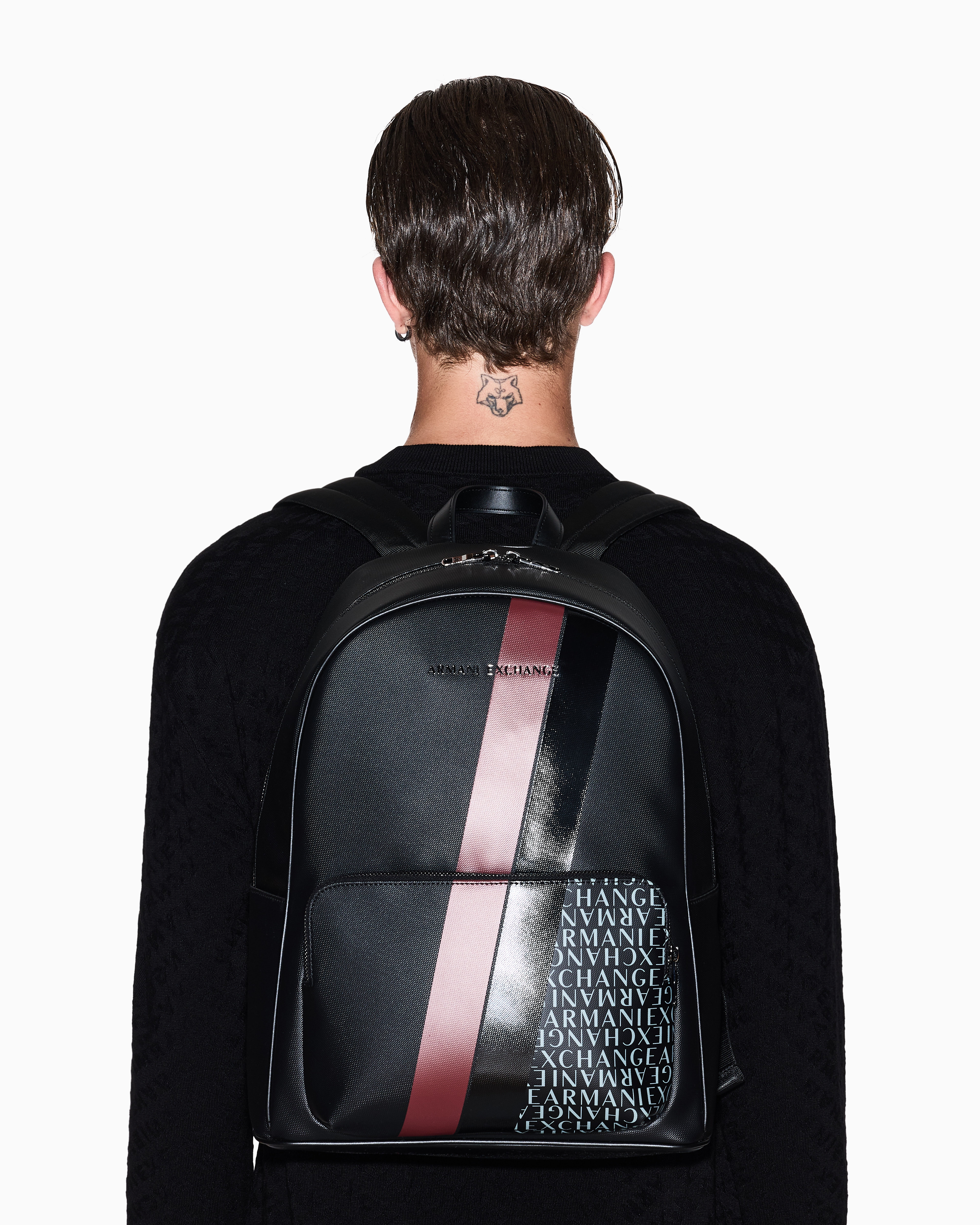 Armani Exchange - Backpack with monogram and stripes, Man, Black, Size: TU