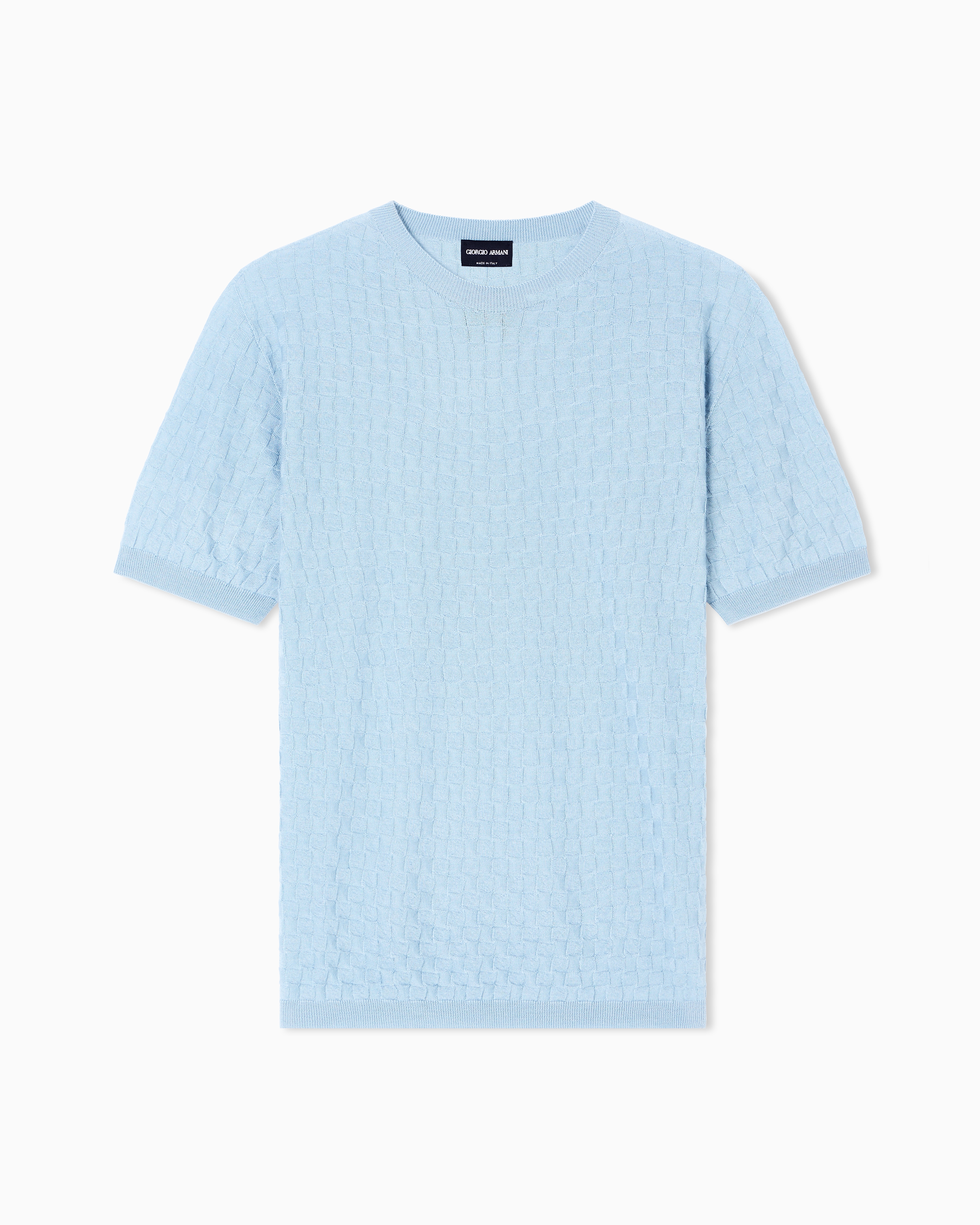 Giorgio Armani Pull Ras-du-cou À Manches Courtes En Cachemire Et Soie In Blue