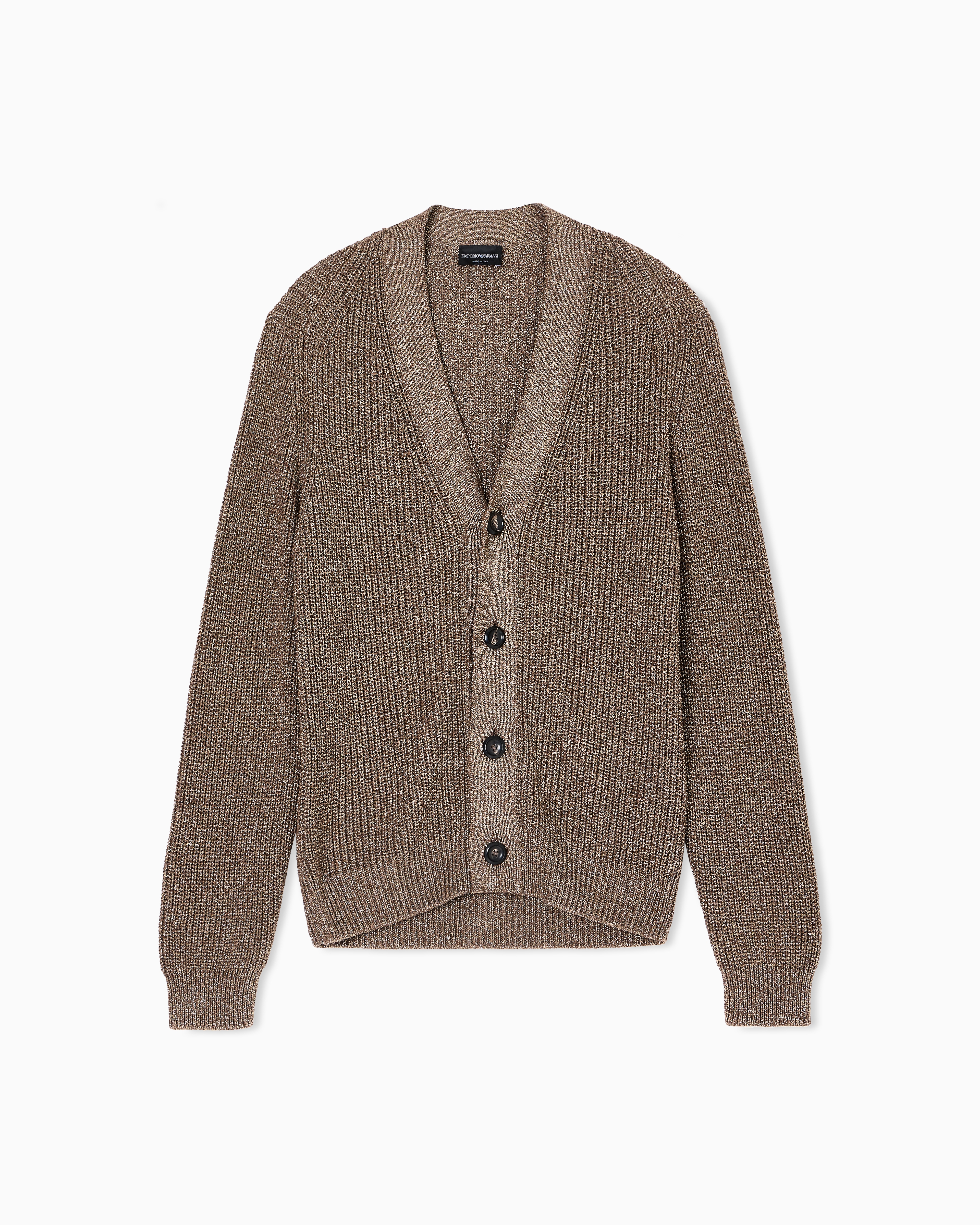 Emporio Armani - Half fisherman’s rib lurex knit cardigan, Man, Gold, Size: