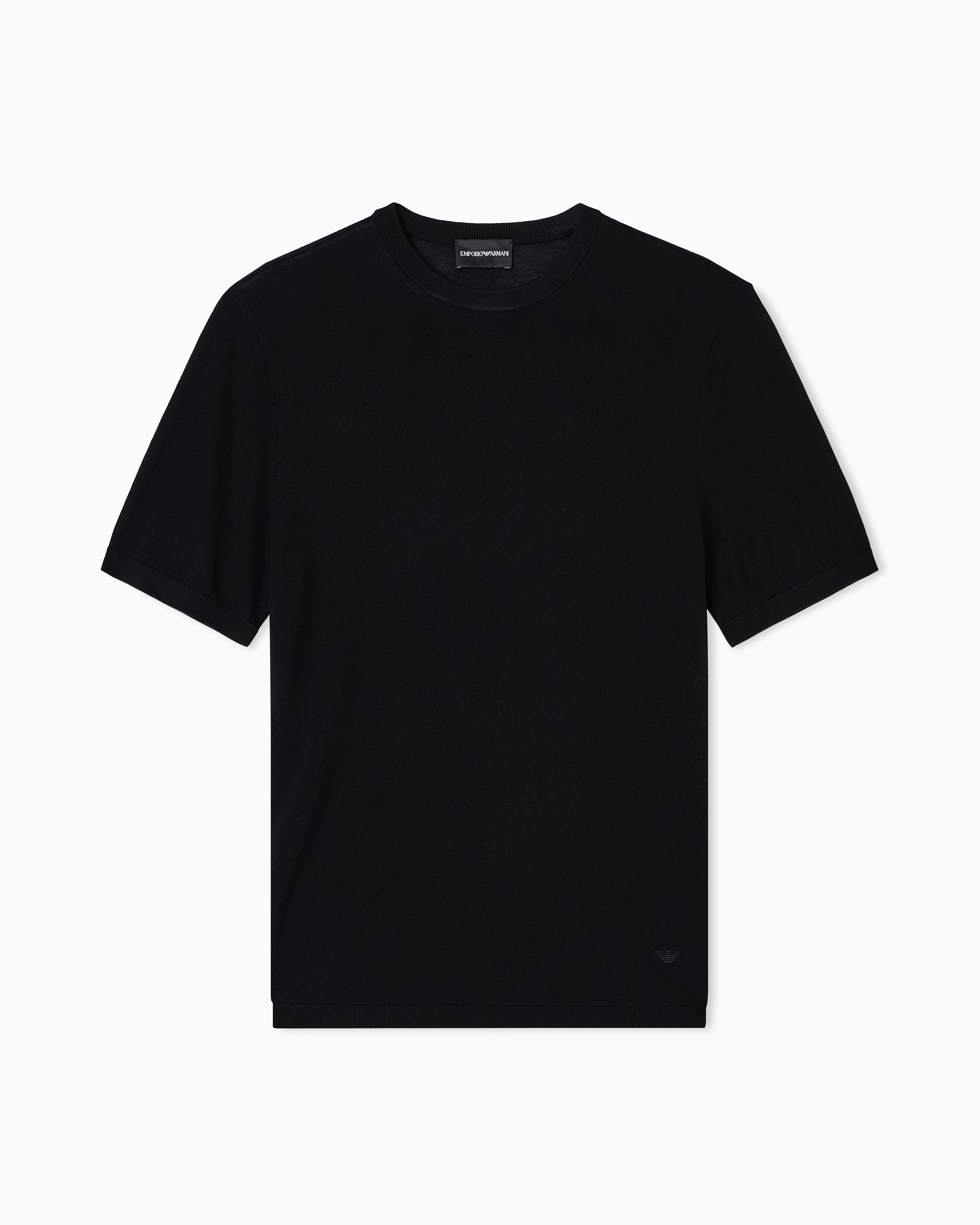 Emporio Armani - Short-sleeved jumper a seamless plain-knit virgin wool, Man, Black, Size: