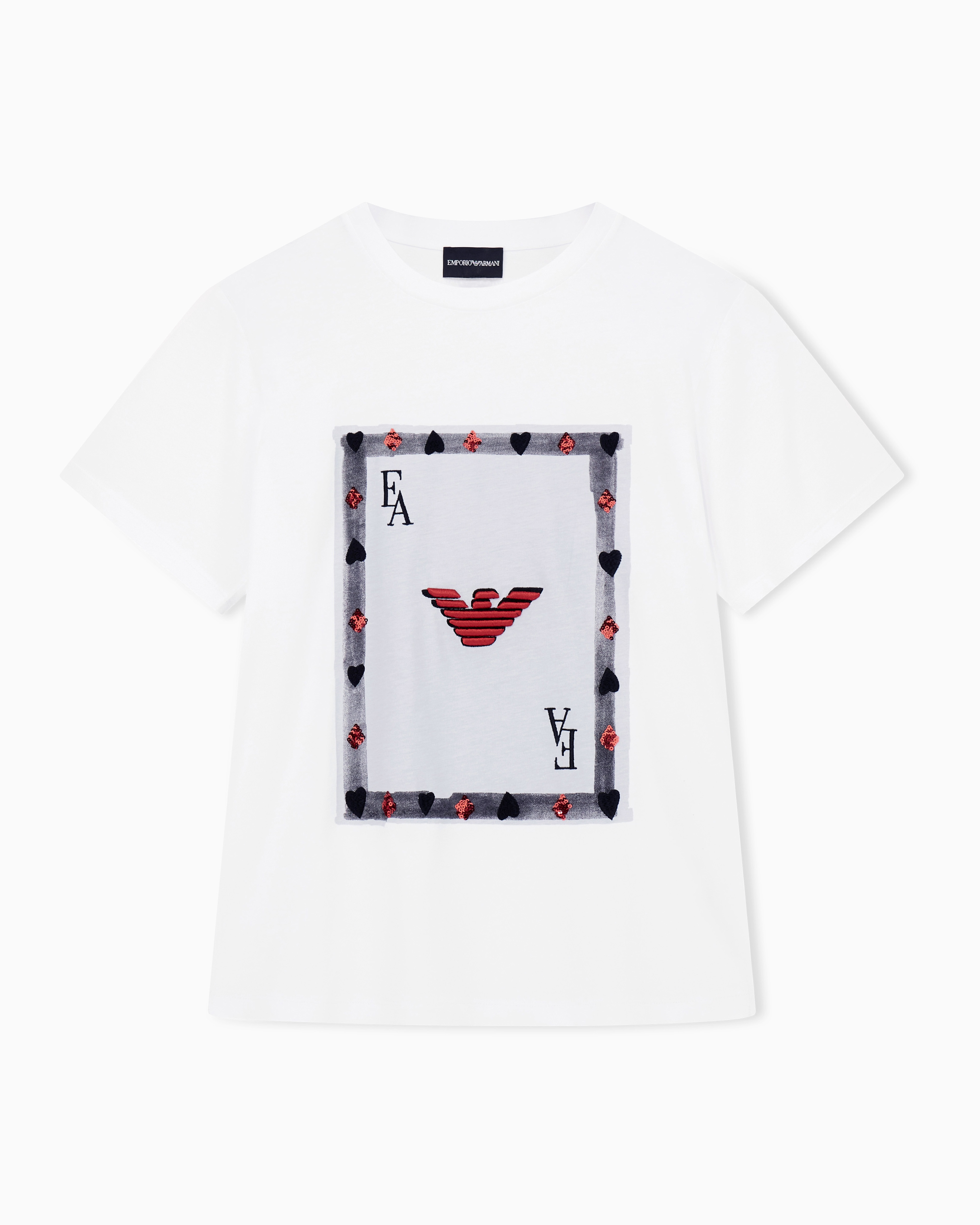 Emporio Armani - Supima jersey T-shirt with Jeu de Cartes print, Woman, White, Size: