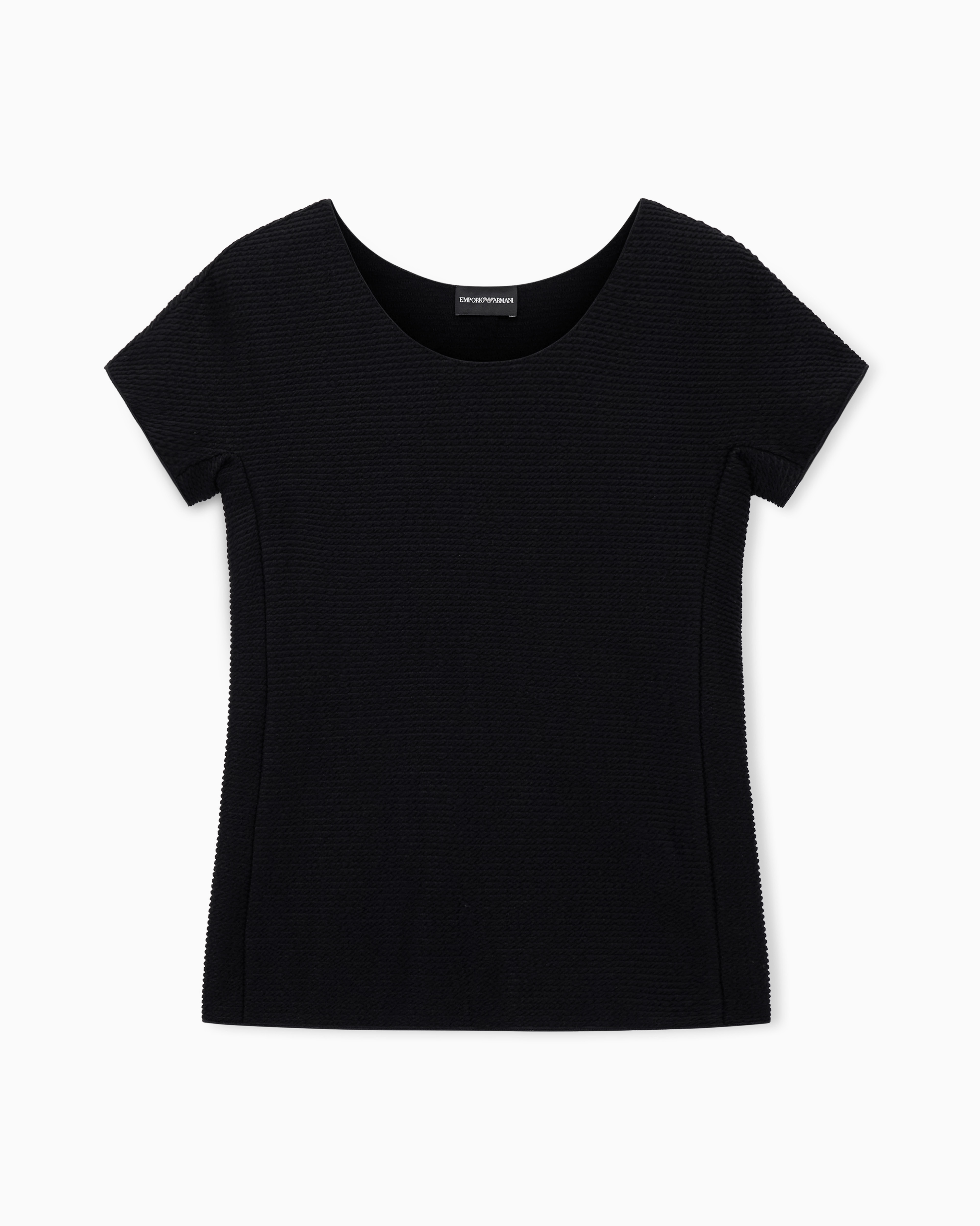Emporio Armani - T-shirt textured-effect jersey, Woman, Black, Size: