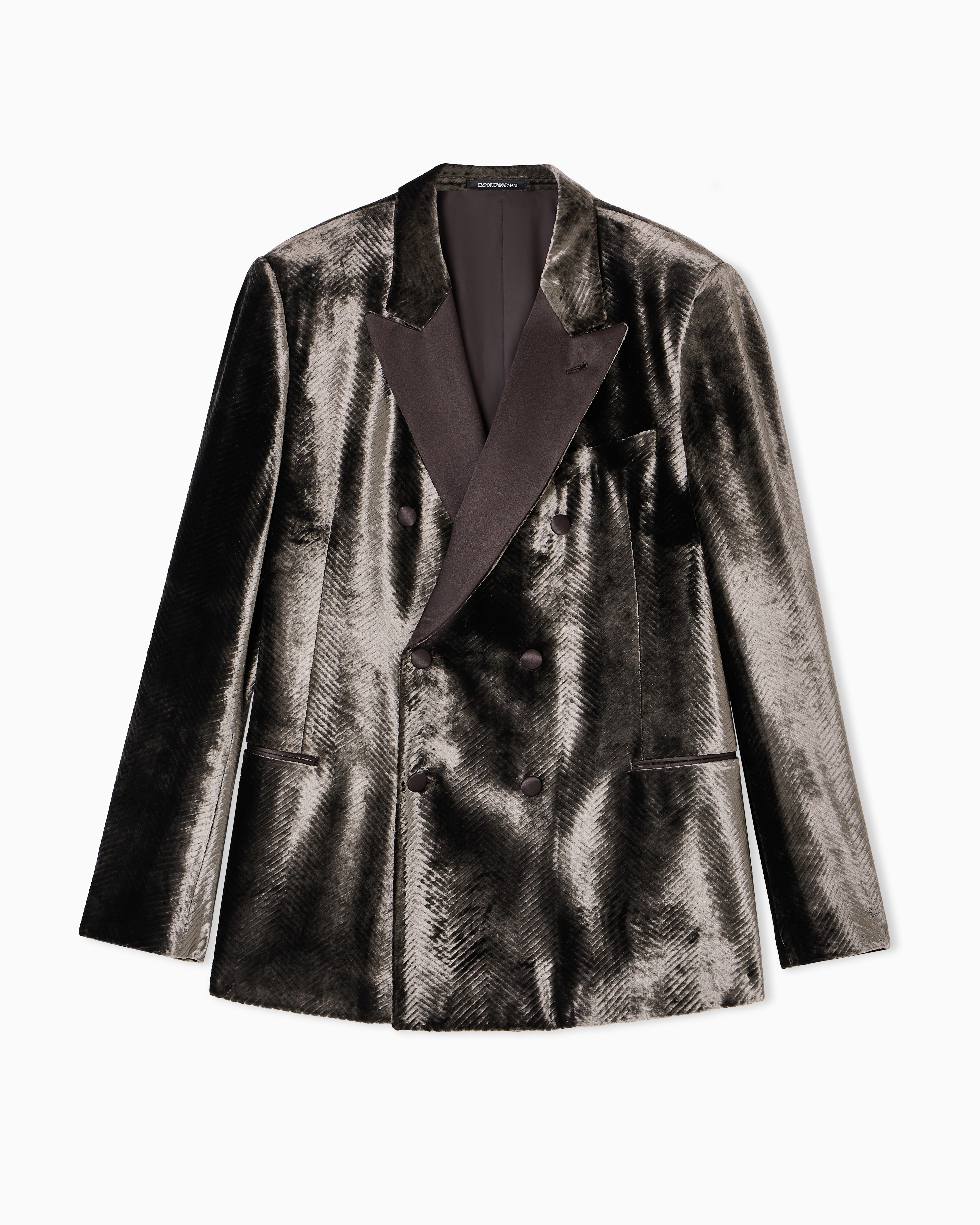 Velvet single-breasted jacket with printed chevron motif Velvet single-breasted jacket with printed chevron motif