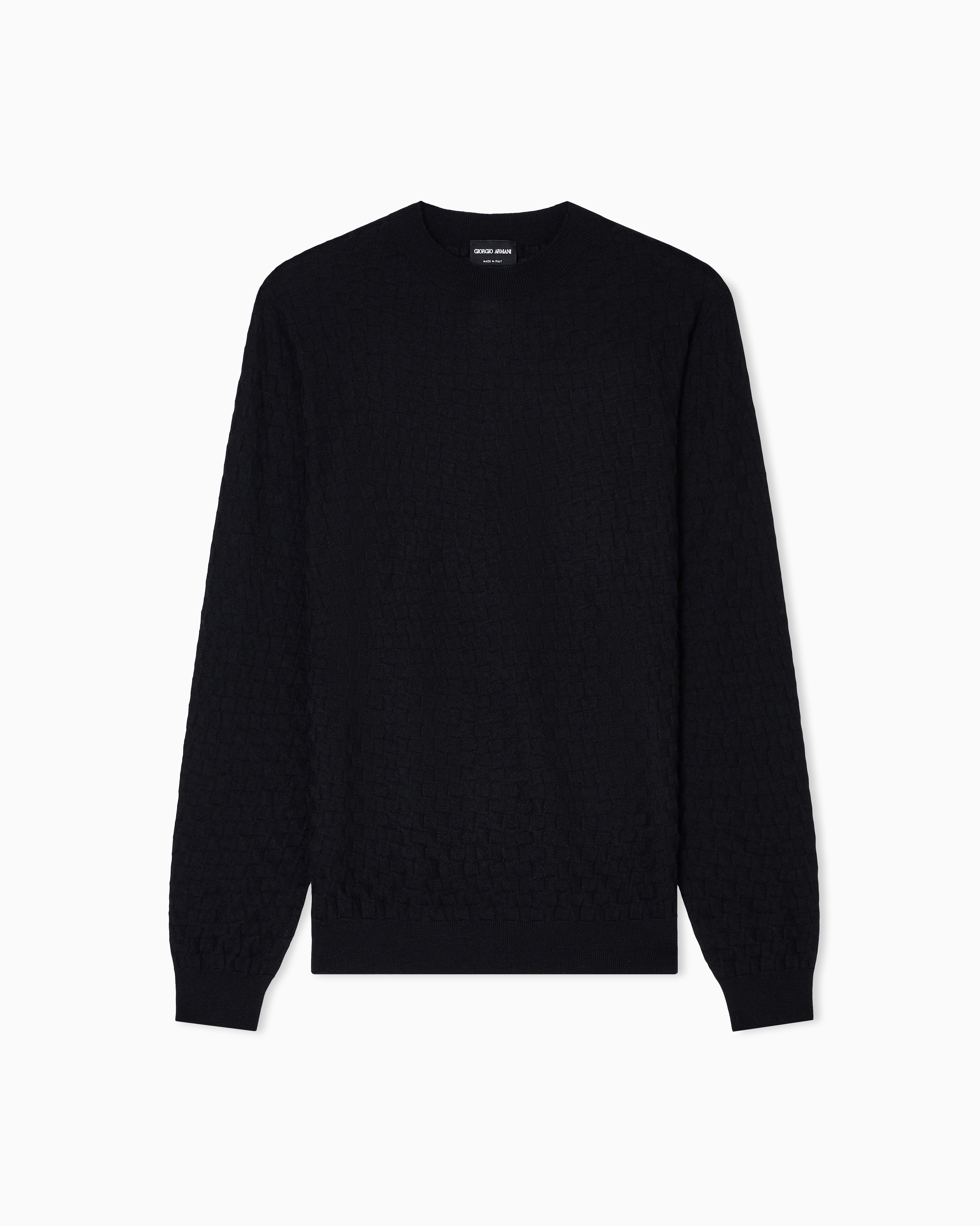 格*戦様 Giorgio Armani ネイビー クルーネックセーター　52サイ EMPORIO ARMANI (エンポリオアルマーニ) ウール ジャガード総柄