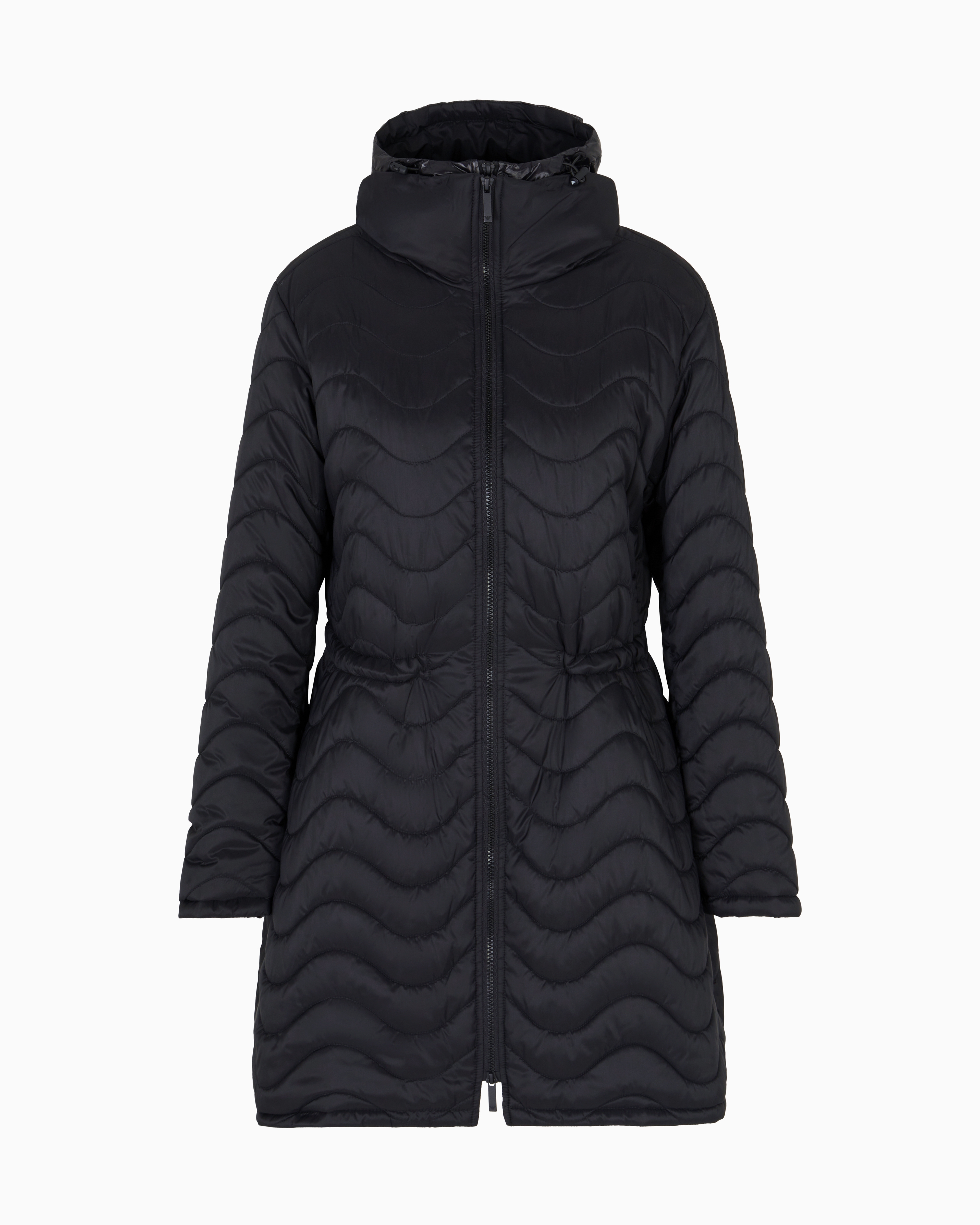 Emporio Armani - ASV nylon wave-effect quilted jacket with bib front, Woman, Black, Size: 40