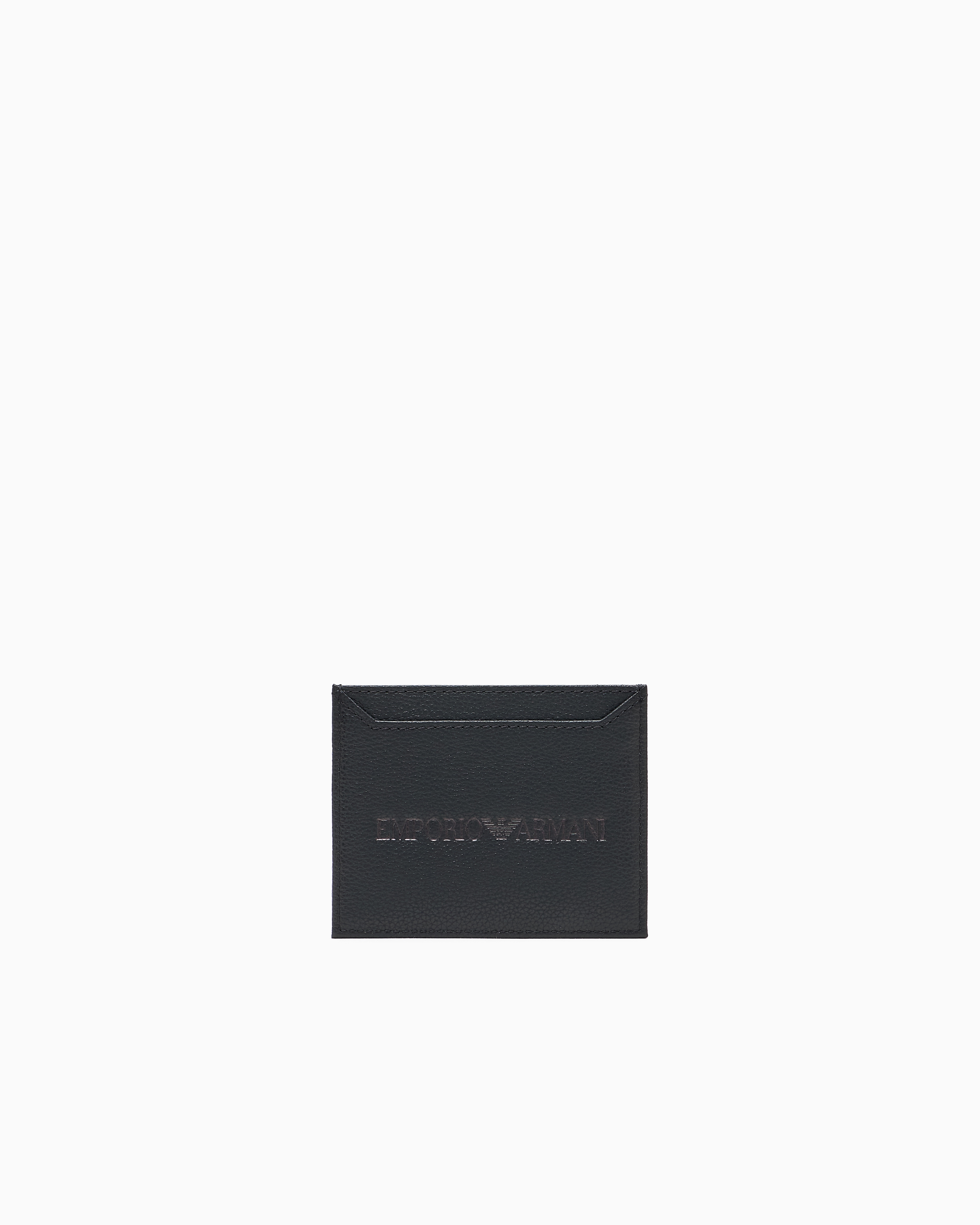 Emporio Armani - Tumbled leather card holder, Man, Black, Size: TU
