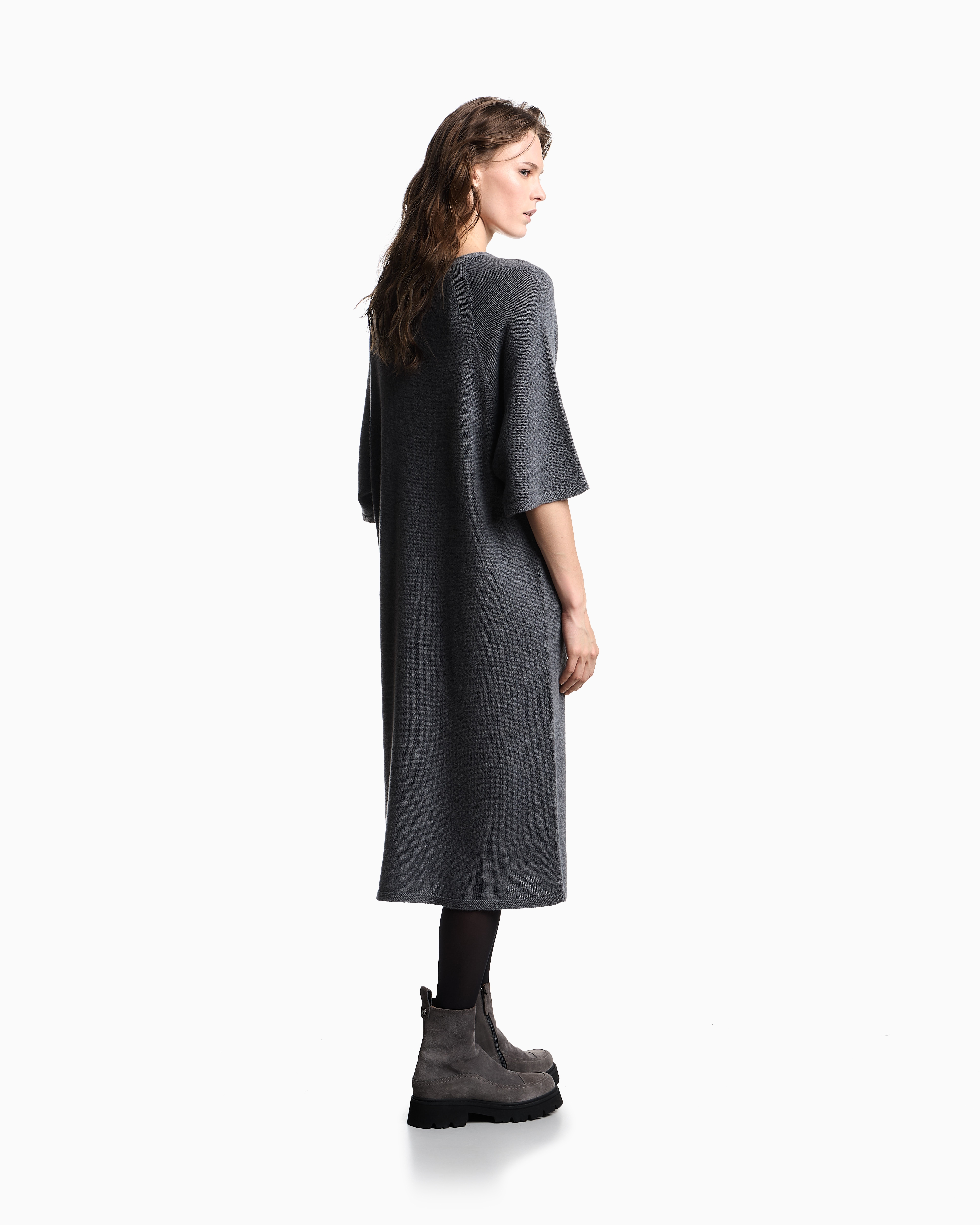 Emporio Armani - Winter Urbanism capsule collection long dress with kimono sleeves, wool and cashmere, Woman, Grey, Size: