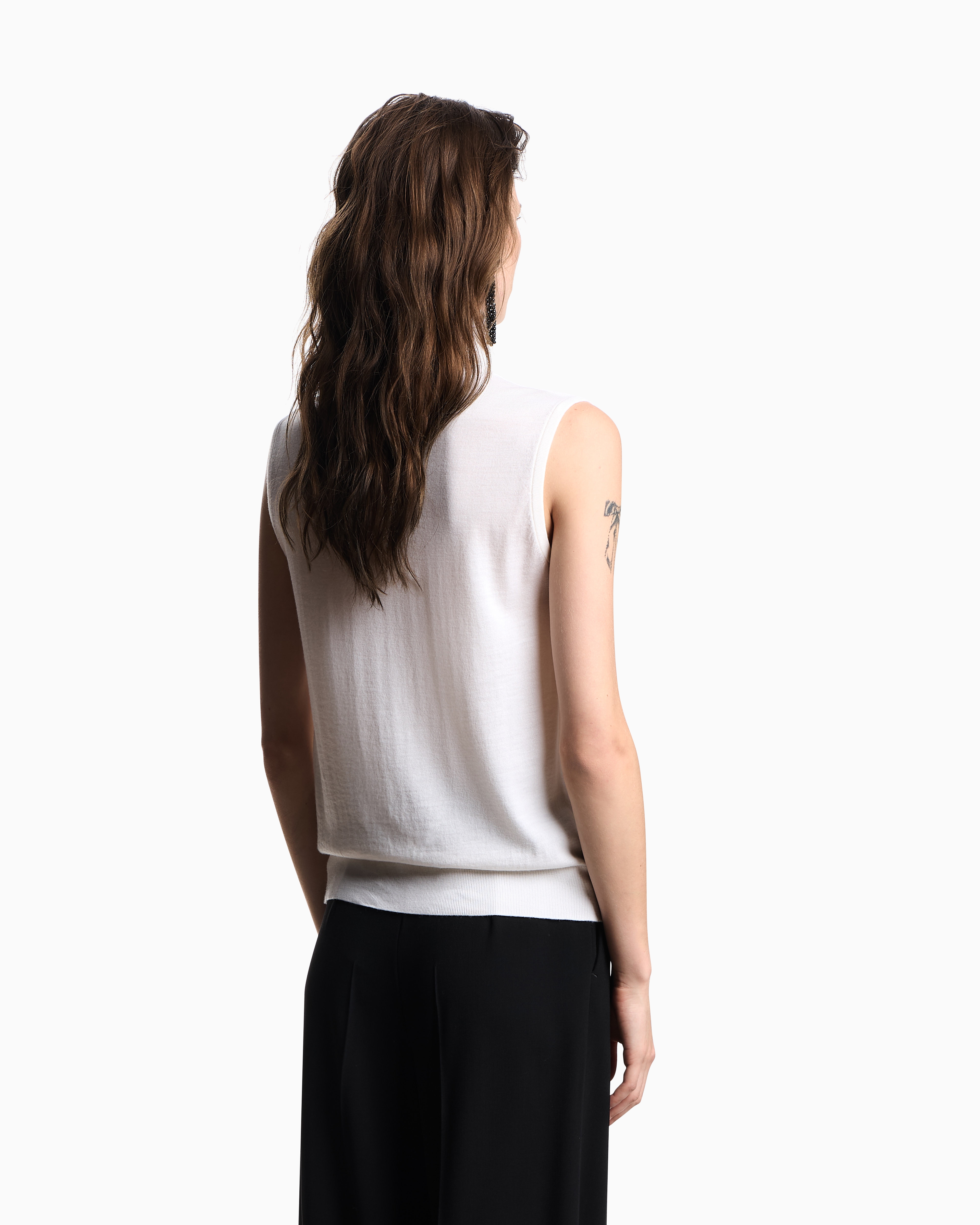 Emporio Armani - Plain-knit virgin wool rollneck top with micro rhinestones, Woman, White, Size: