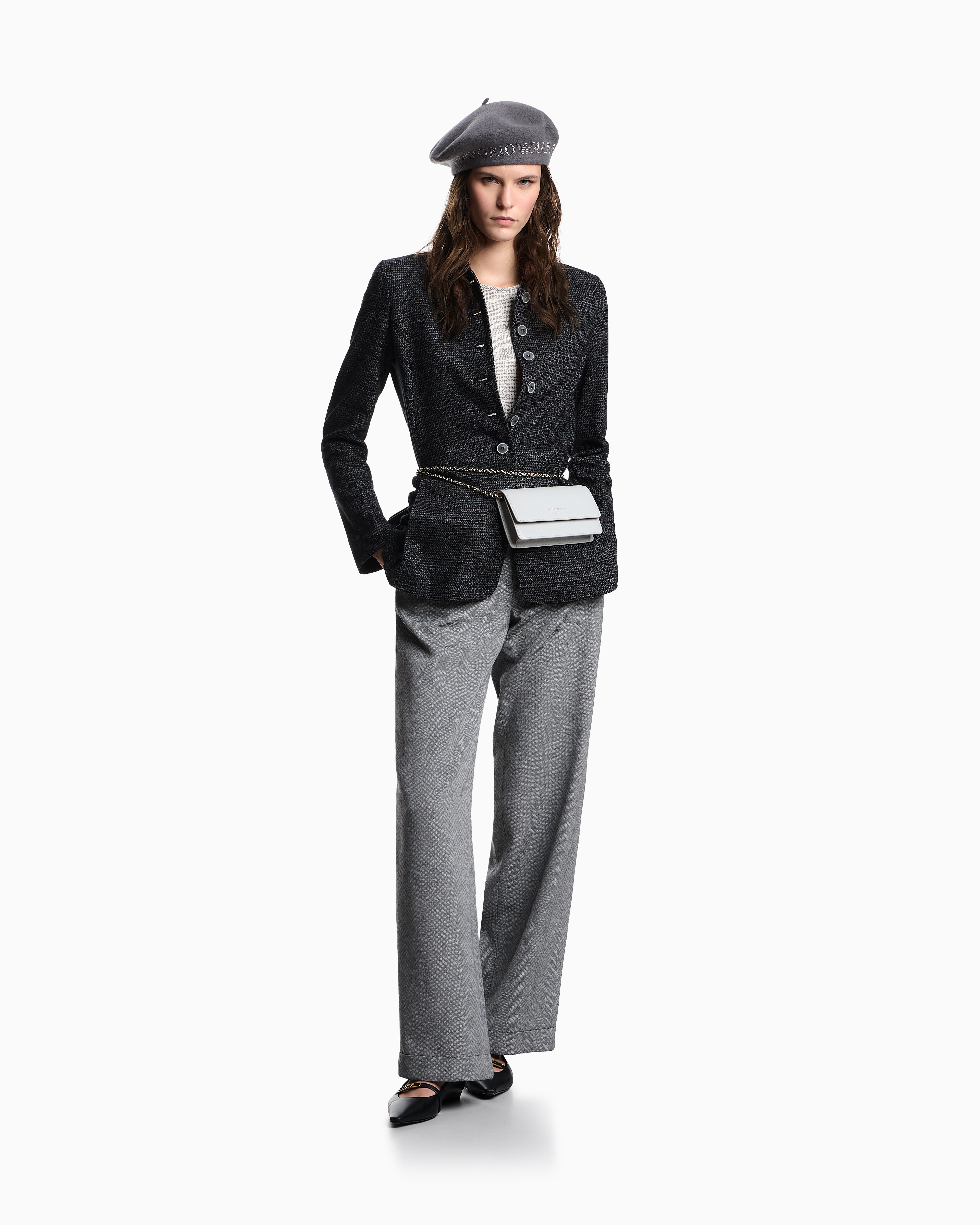 Emporio Armani - Icon crêpe-look interlock jersey T-shirt with flocked pattern, Woman, Grey, Size: