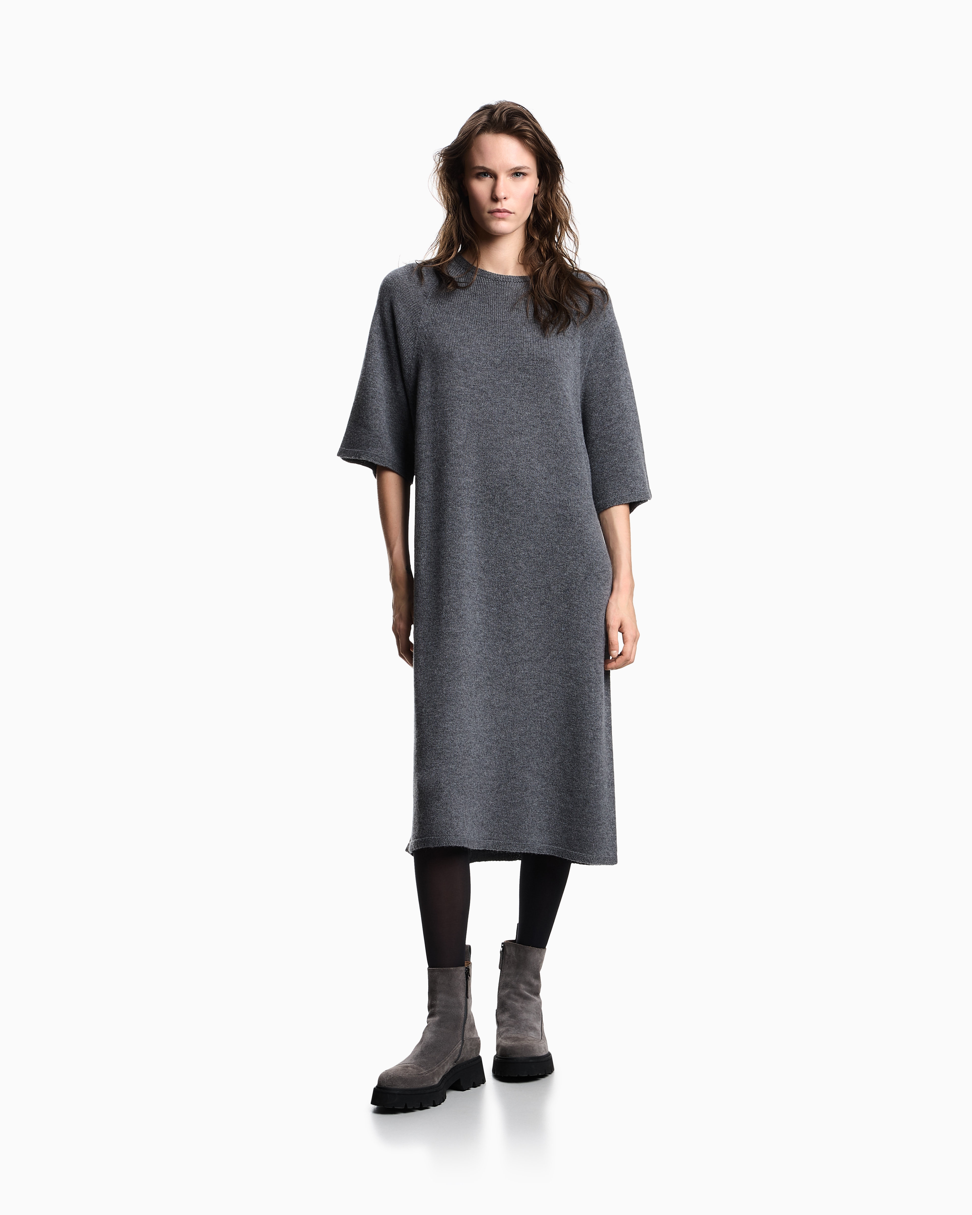 Emporio Armani - Winter Urbanism capsule collection long dress with kimono sleeves, wool and cashmere, Woman, Grey, Size: