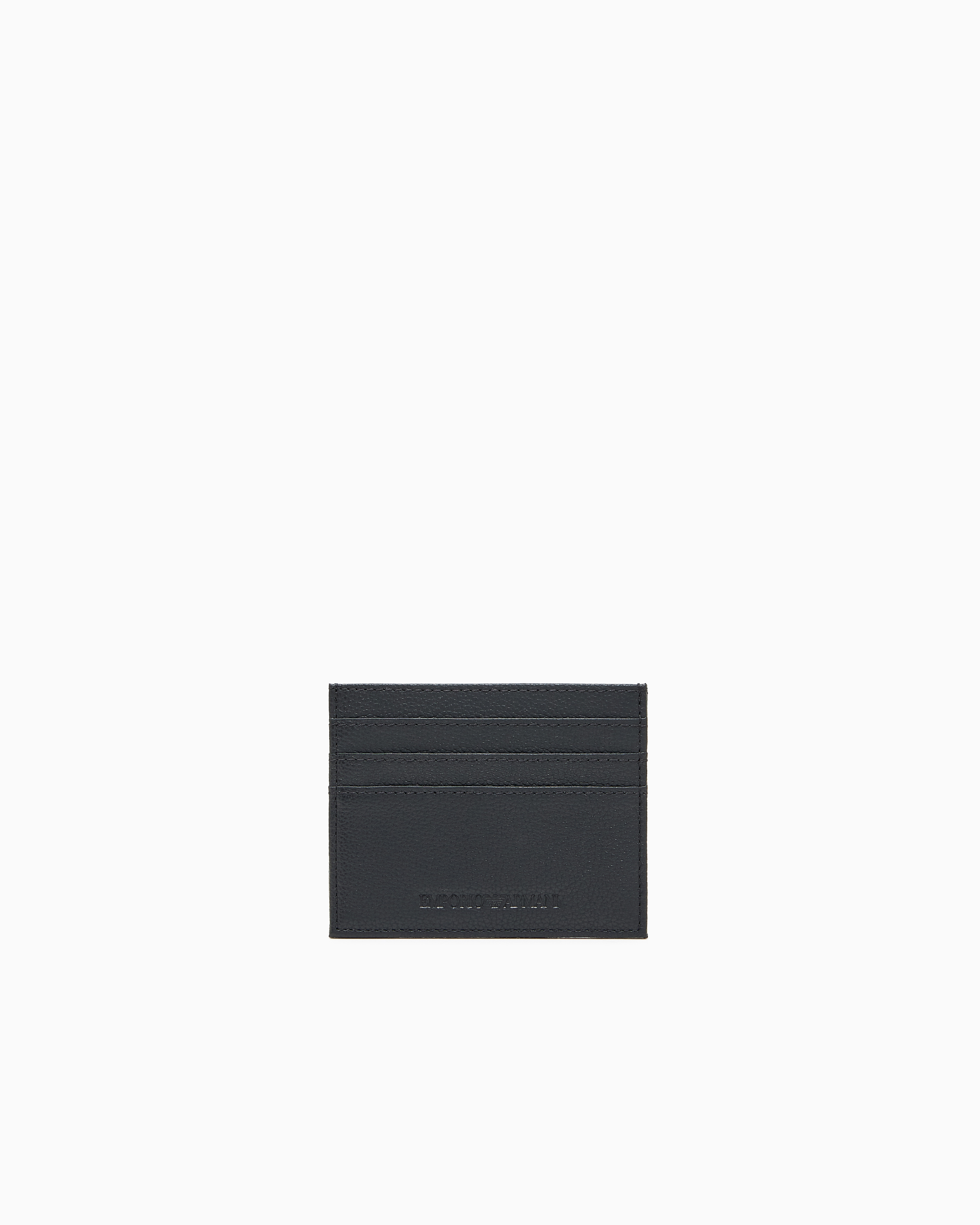 Emporio Armani - Tumbled leather card holder, Man, Black, Size: TU