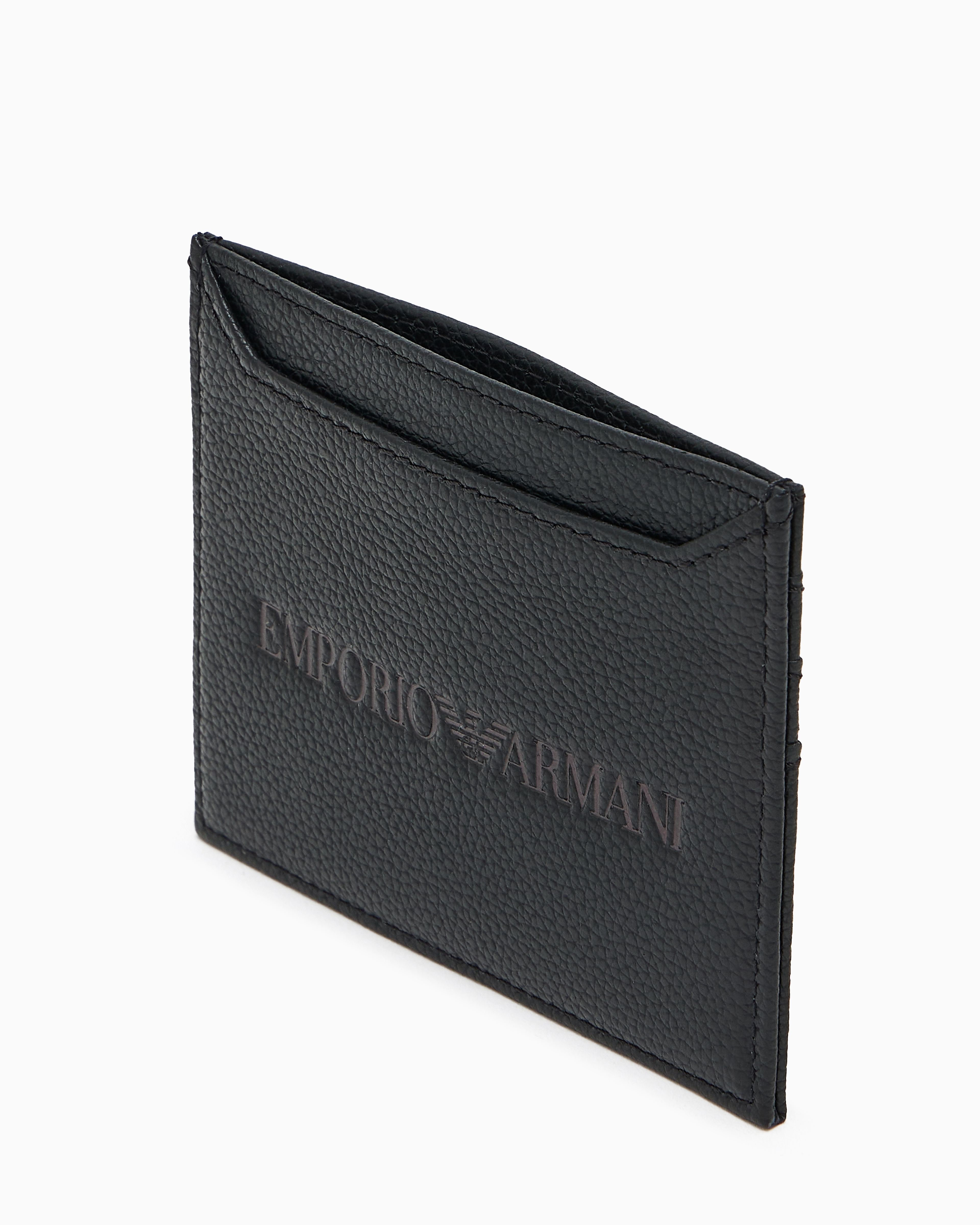 Emporio Armani - Tumbled leather card holder, Man, Black, Size: TU
