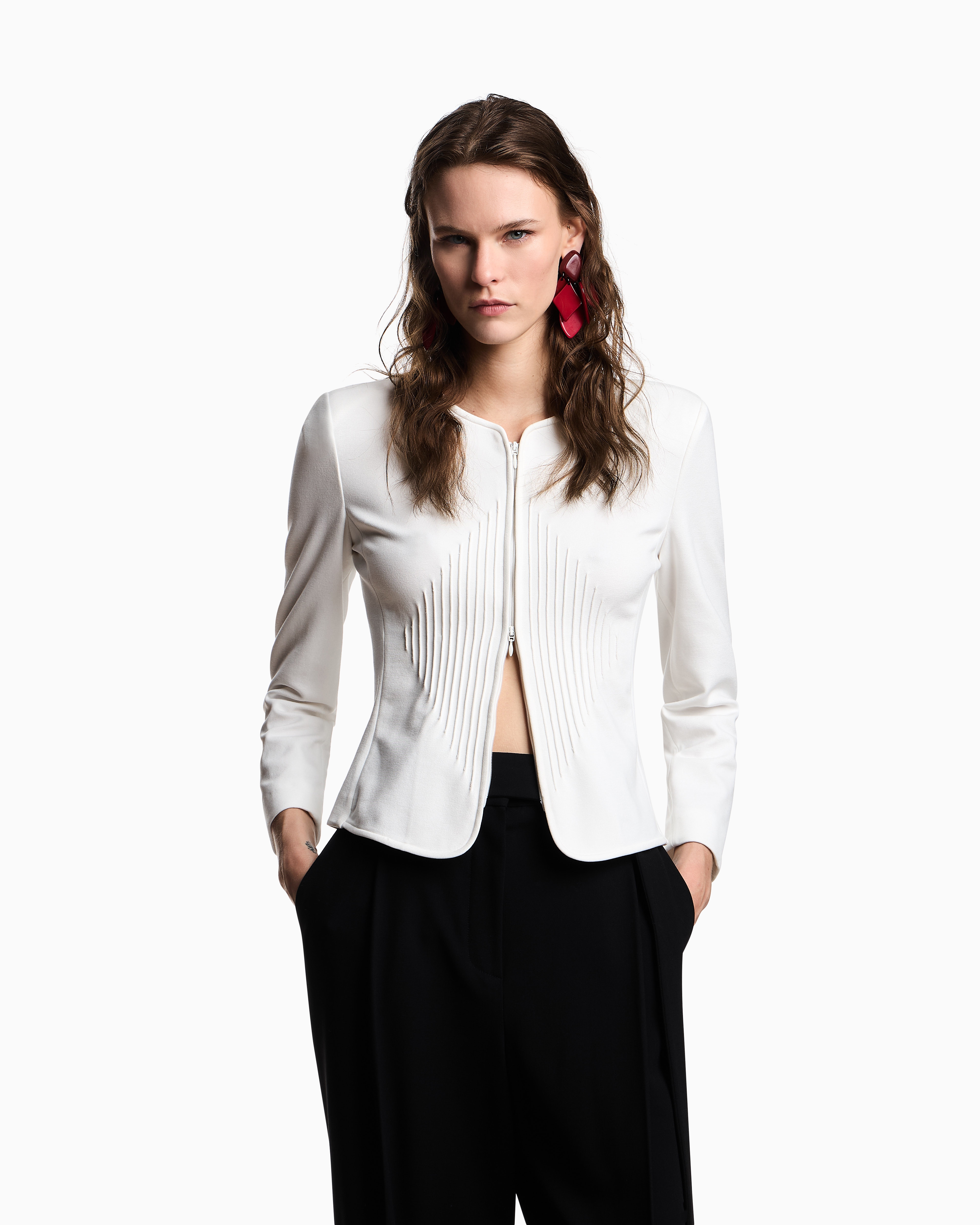Emporio Armani - Milano-stitch jacket with shoulder pads , Woman, White, Size: