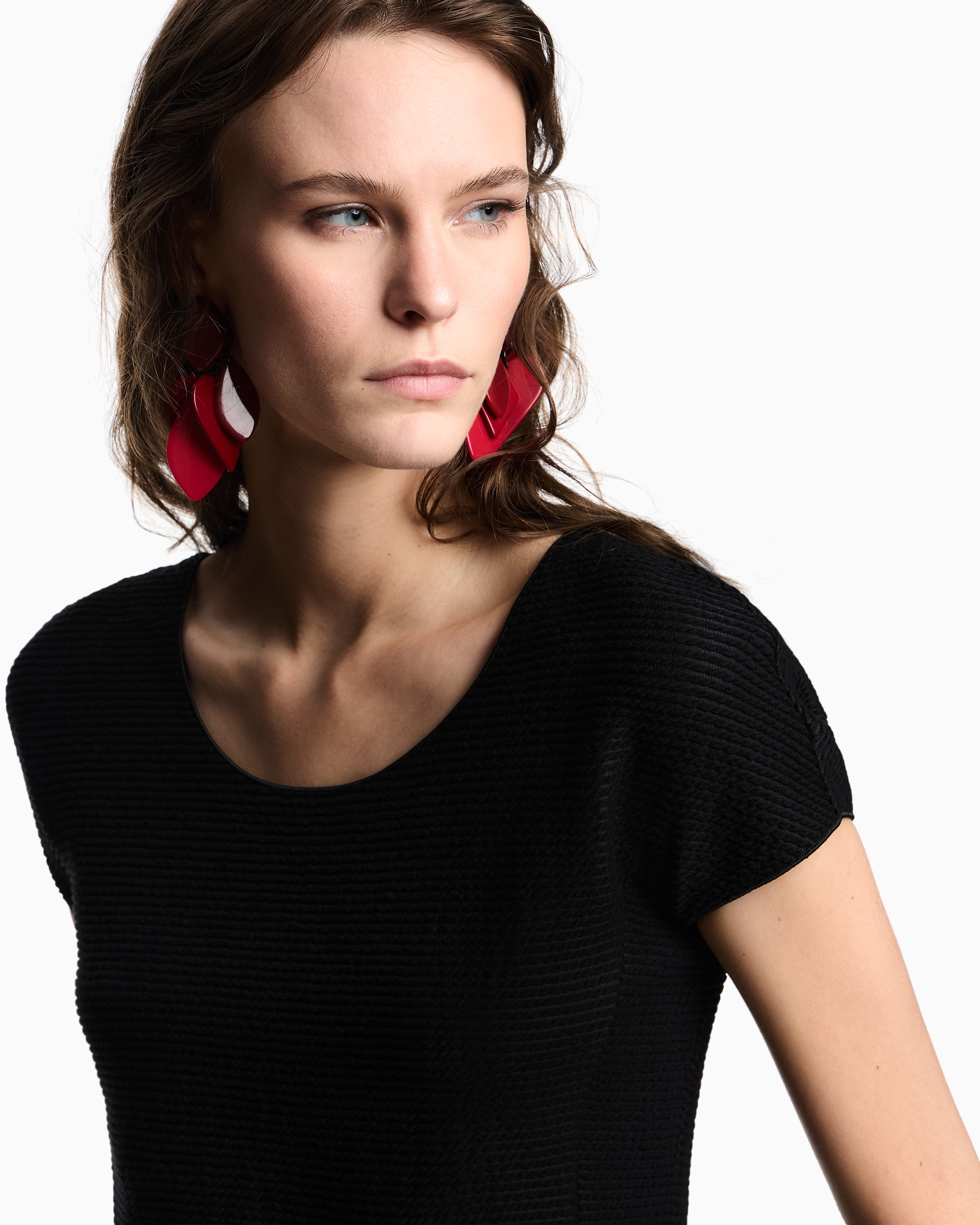Emporio Armani - T-shirt textured-effect jersey, Woman, Black, Size: