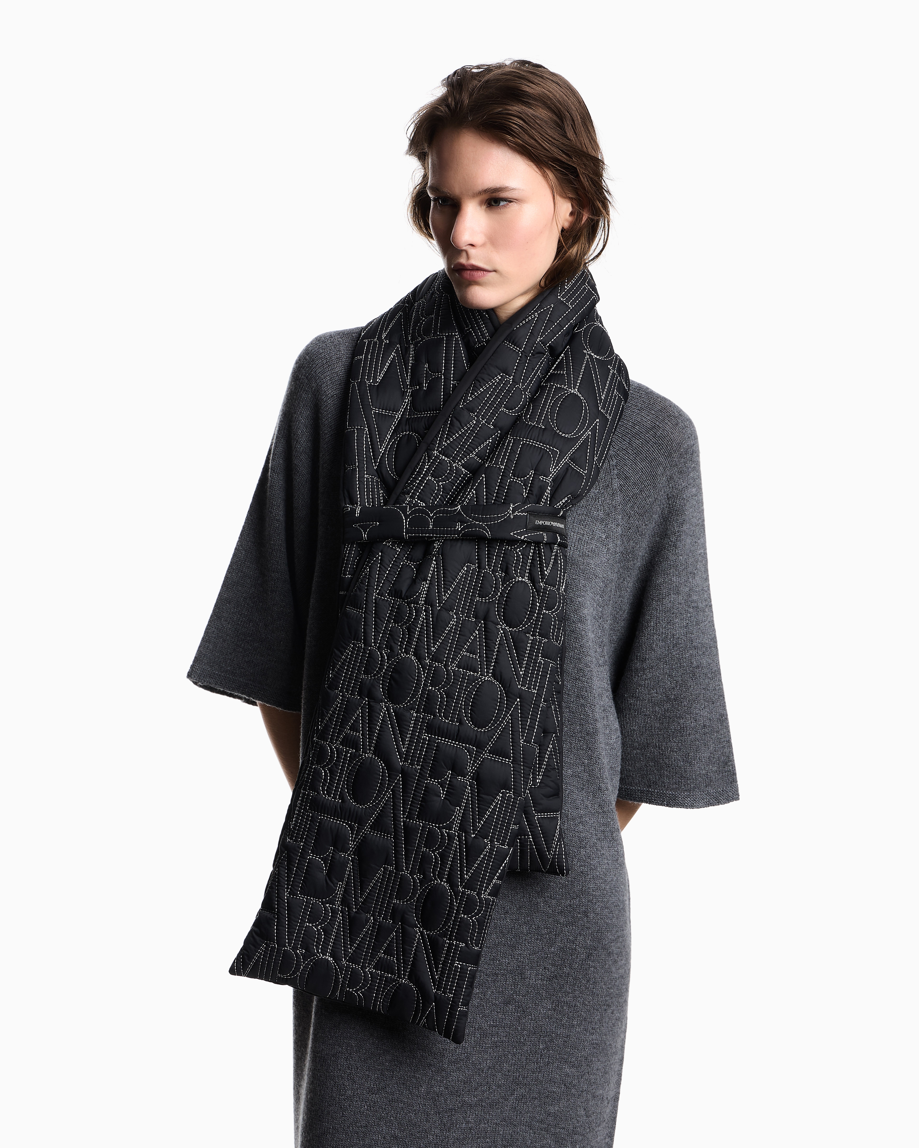 Nylon scarf with embroidered logo | Emporio Armani