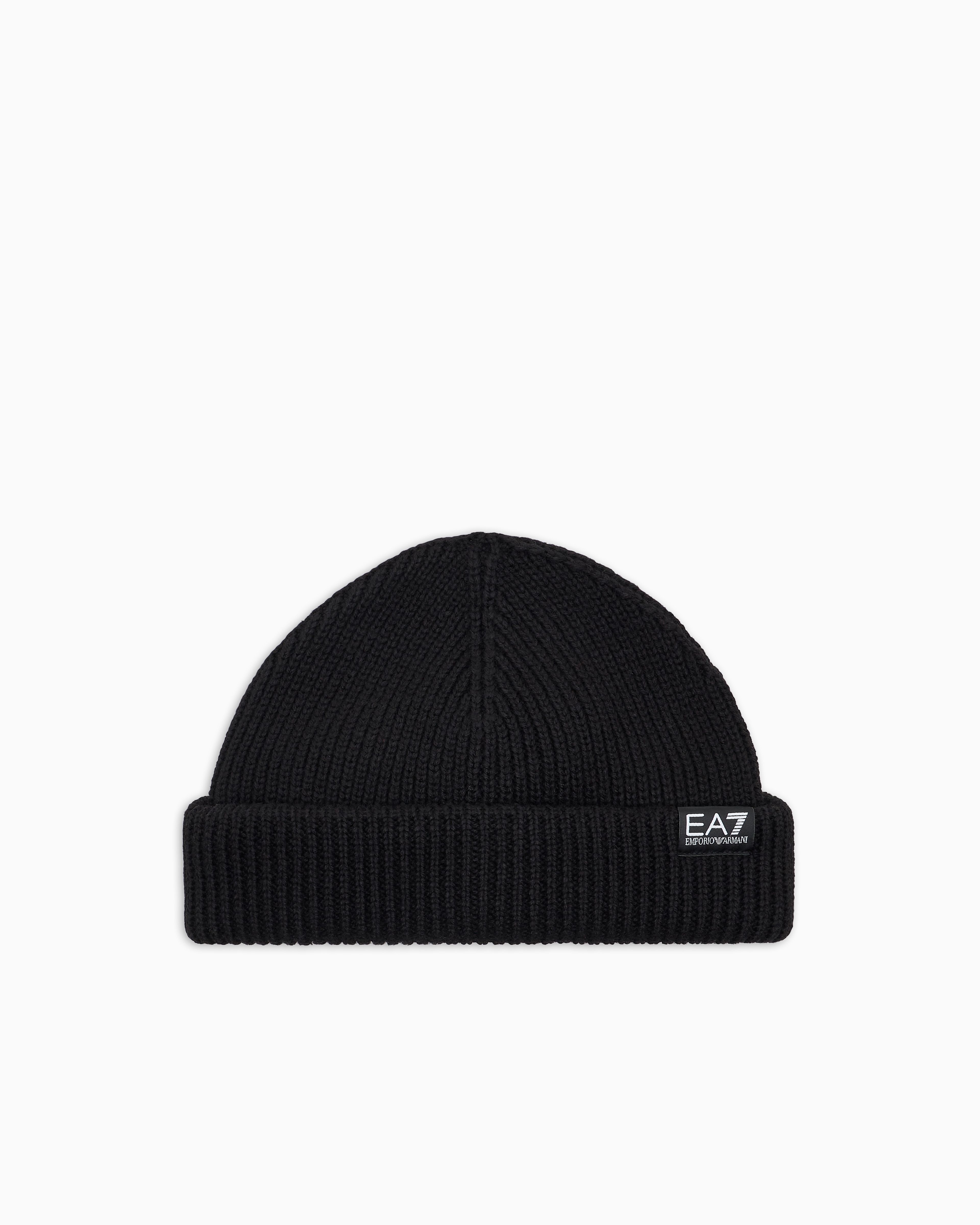 Ea7 Wool-blend Fisherman Beanie In Black
