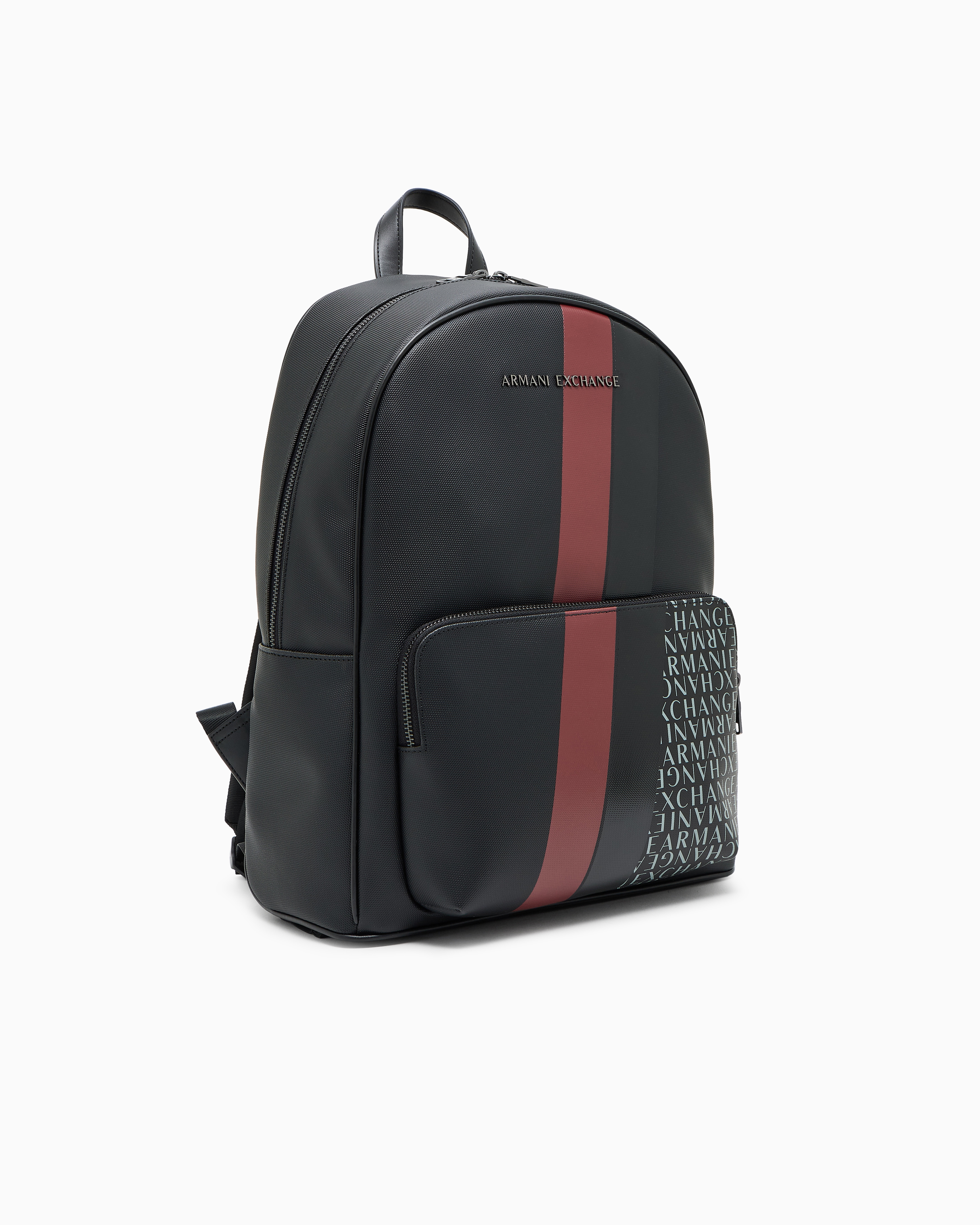 Armani Exchange Backpack With Monogram And Stripes In Black