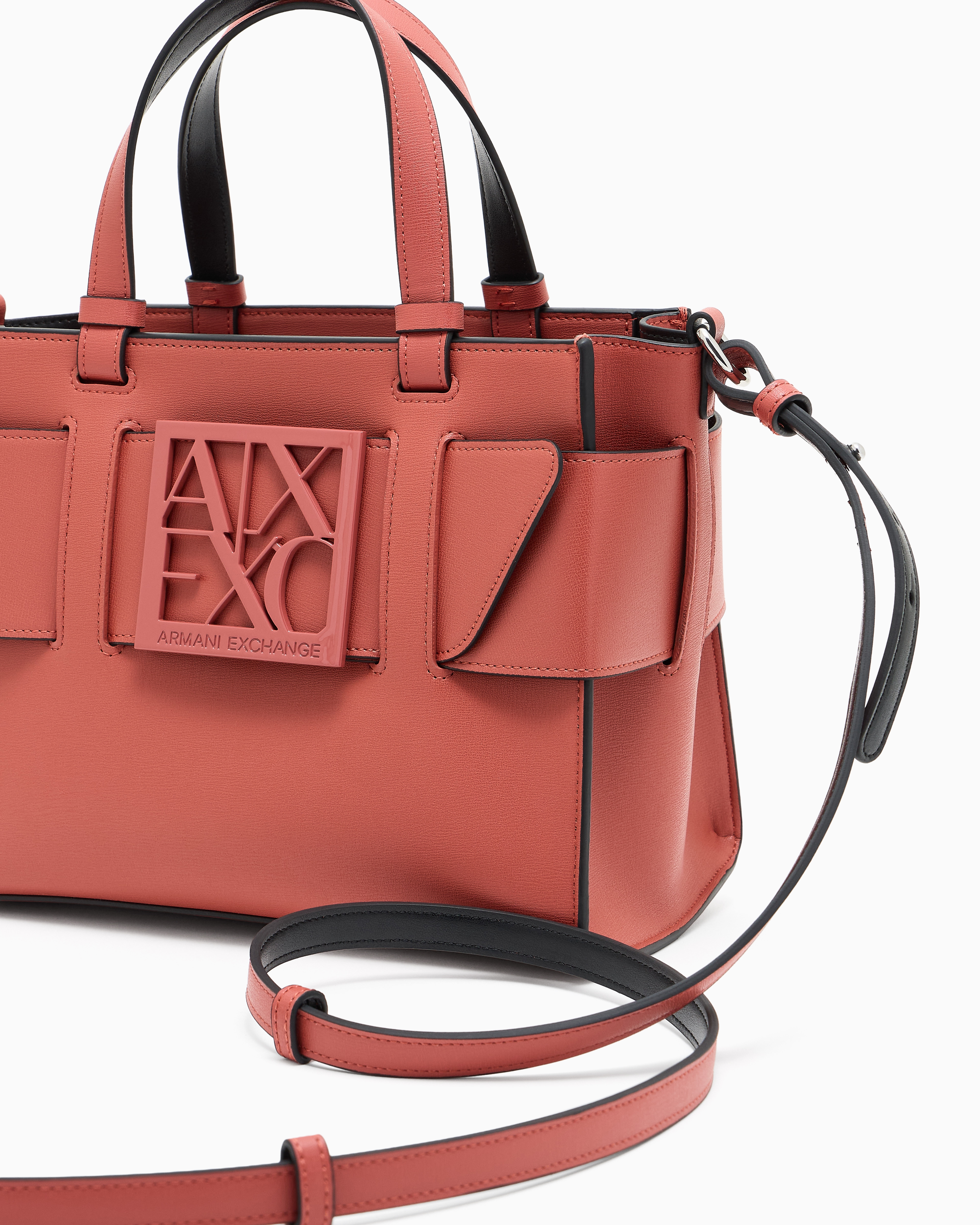 Armani Exchange - Medium tote bag with double handles and shoulder strap, Woman, Pink, Size: TU