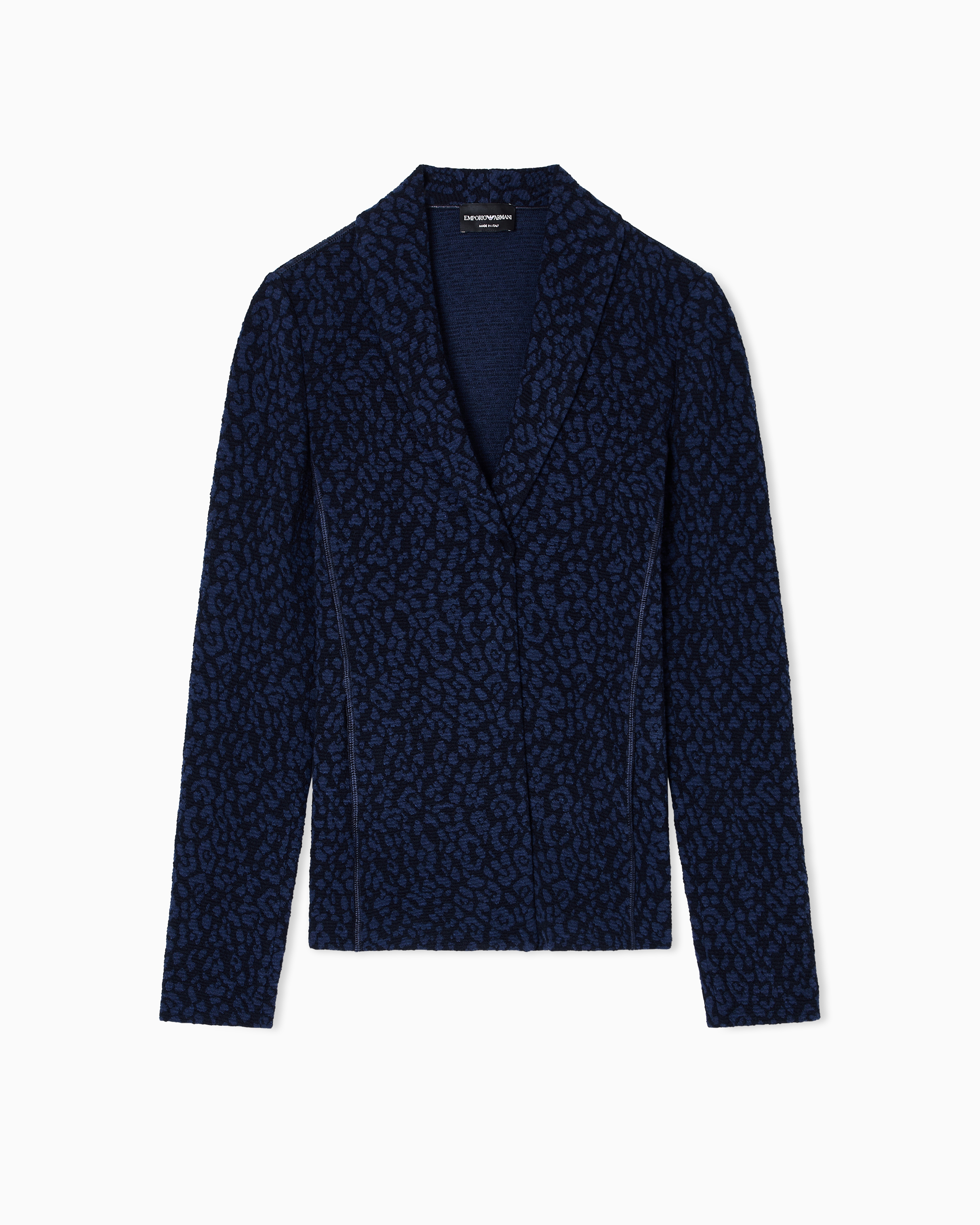 Emporio Armani - Wool knit jacket with dappled floral motif, Woman, Blue, Size: