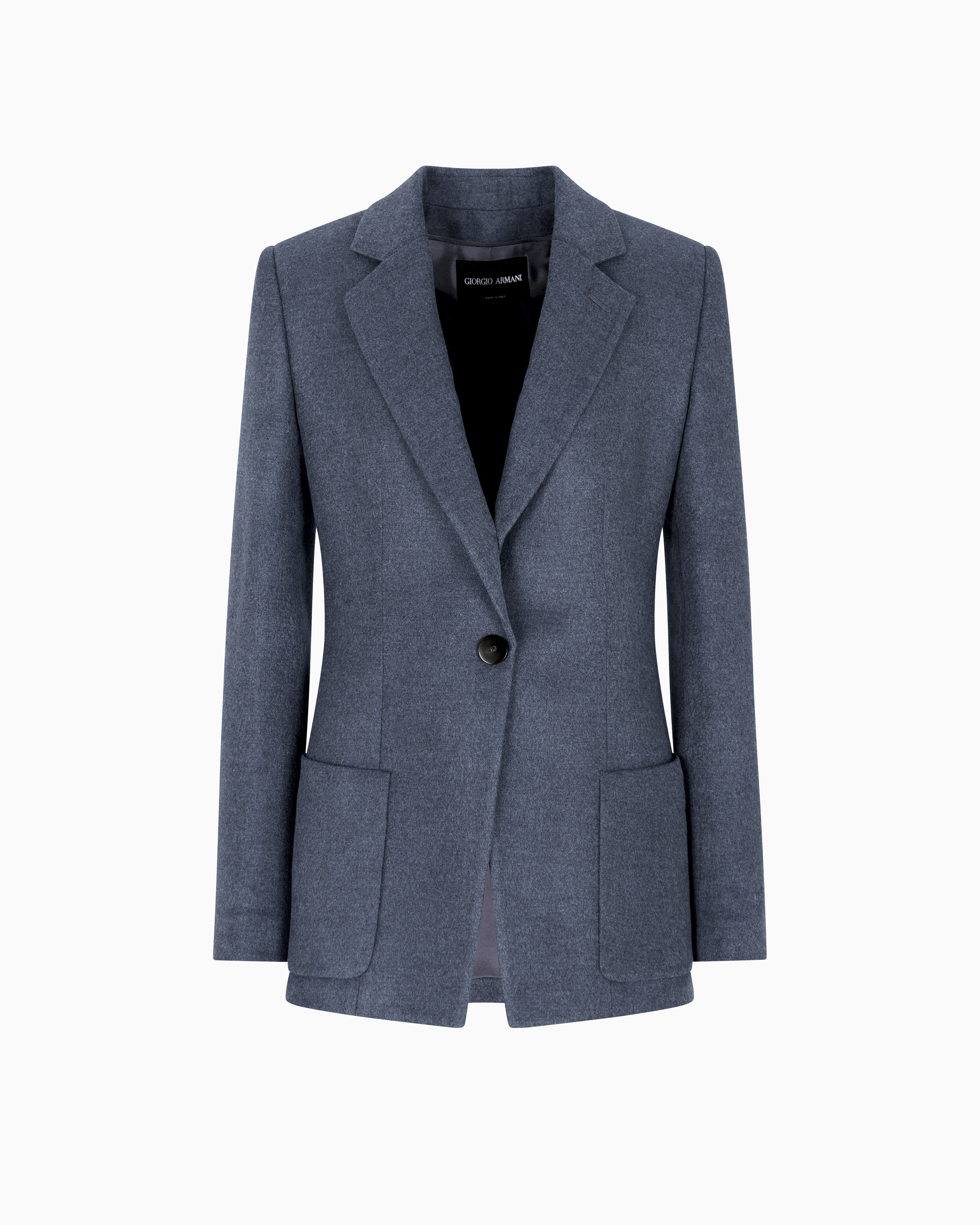 Giorgio Armani Single-breasted Jacket In Silk Flannel In Blue