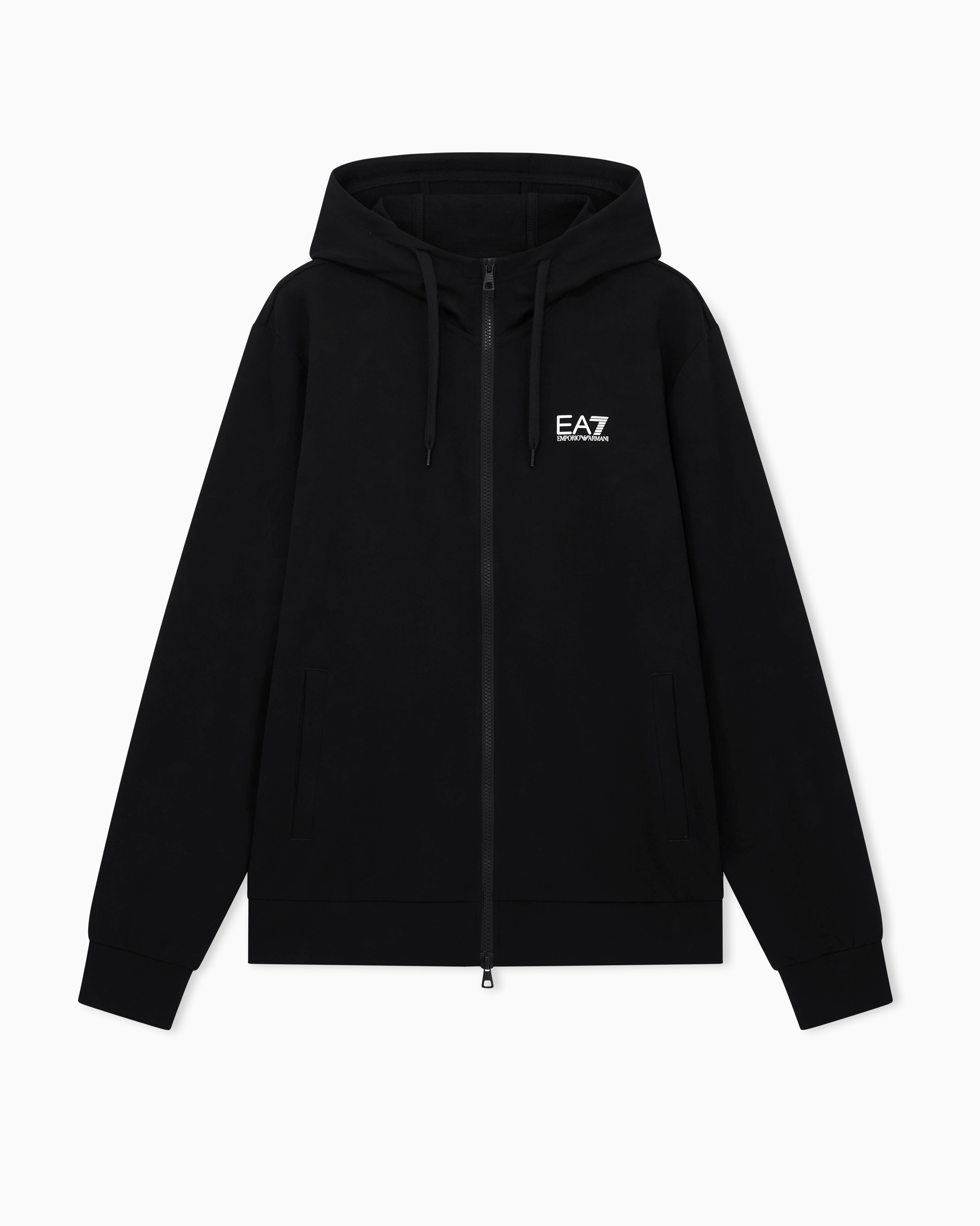 Ea7 Core Identity Cotton Hooded Sweatshirt In Black