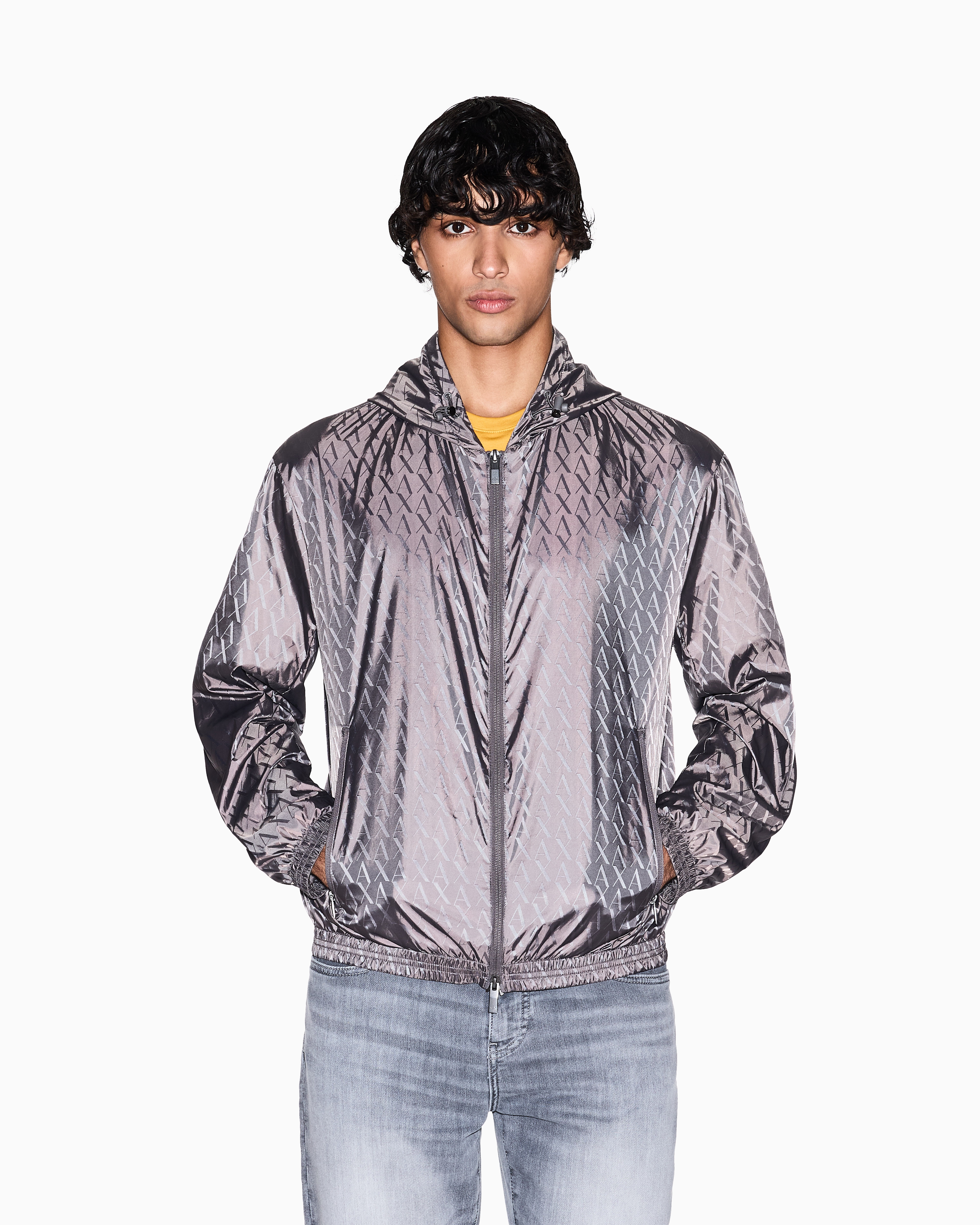Armani Exchange Jacket With Allover Logo In Gray