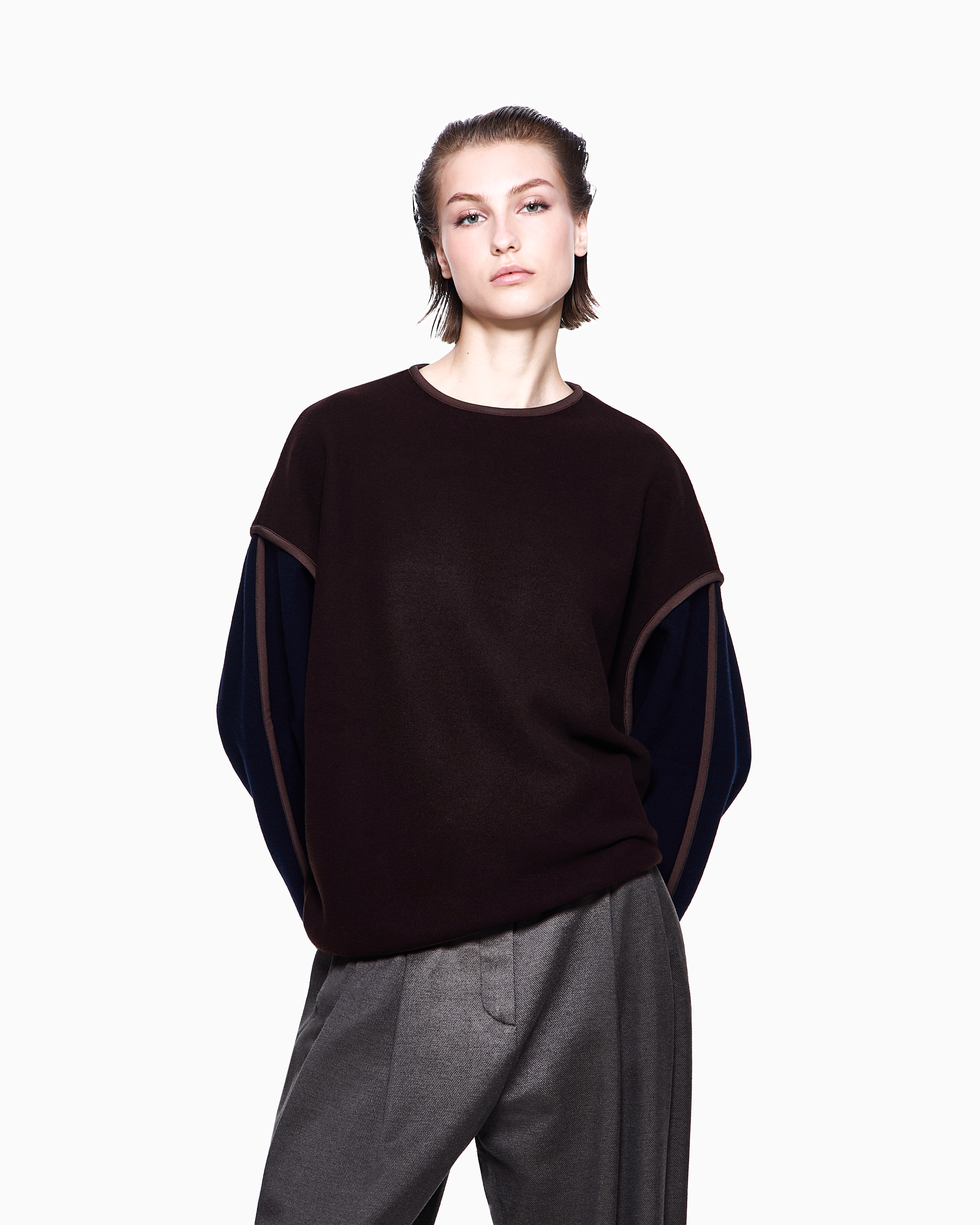 Giorgio Armani Virgin Wool And Cashmere Jersey Sweatshirt In Brown
