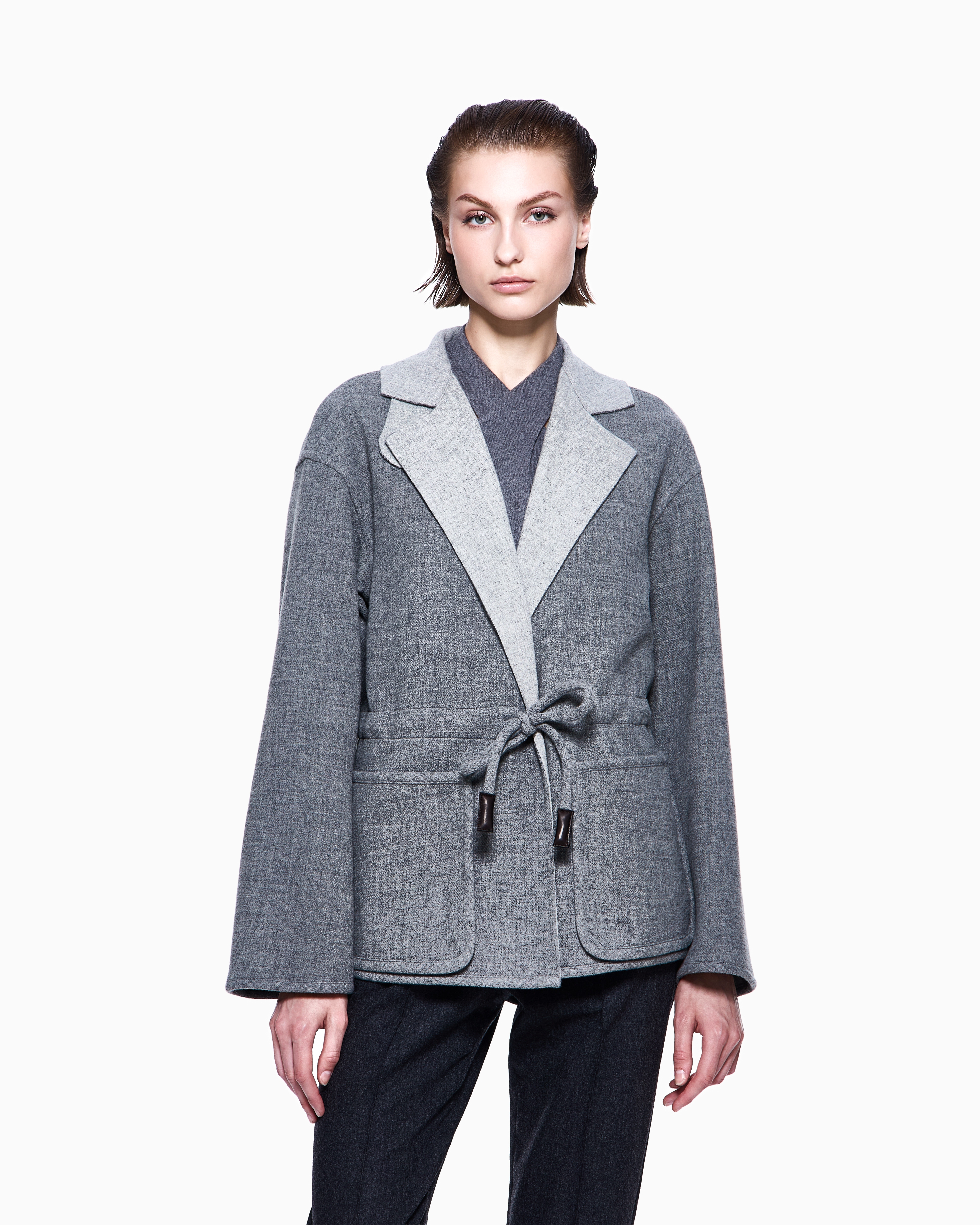 Giorgio Armani Single-breasted Jacket In Wool And Cashmere Double Cloth In Gray