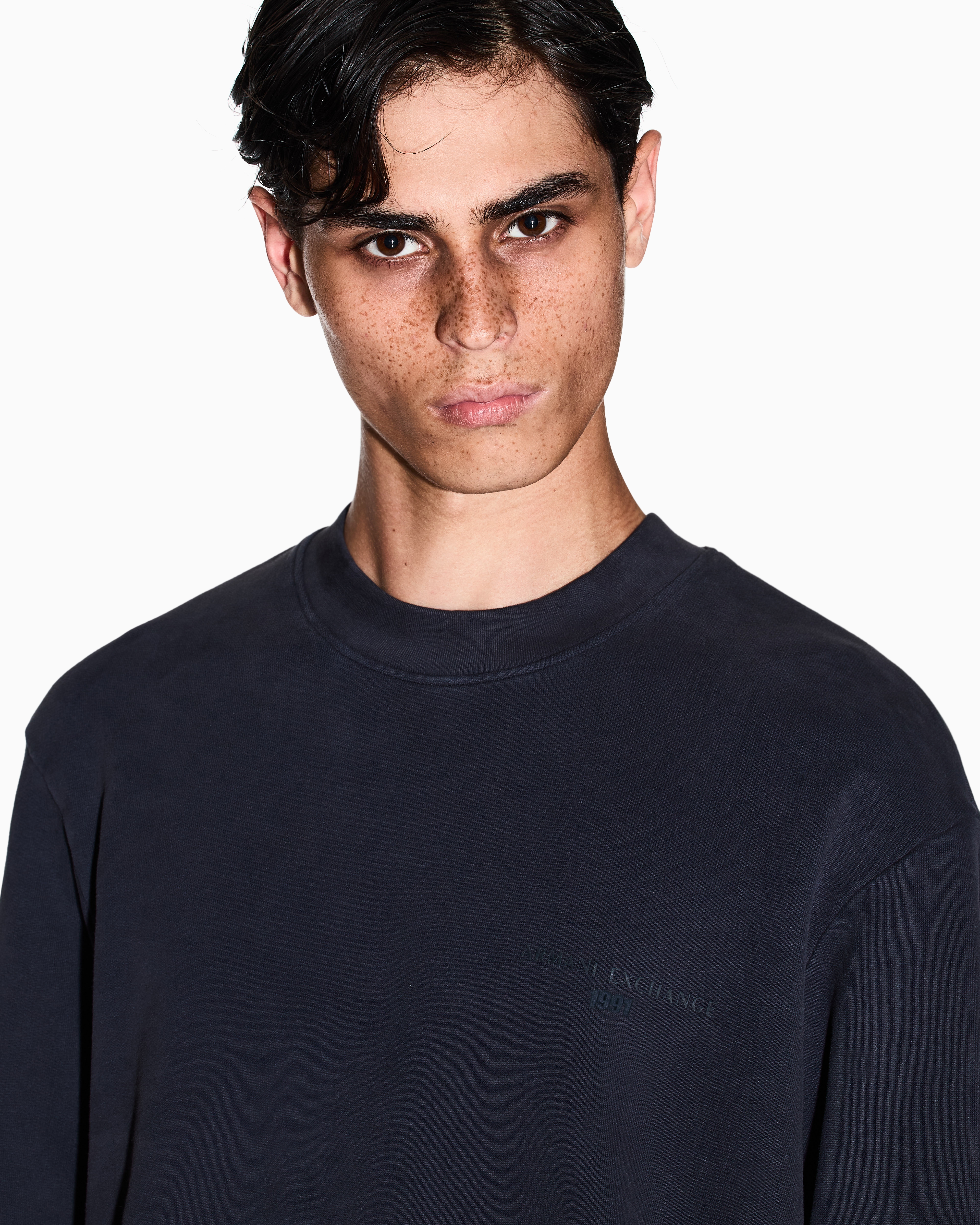 Armani Exchange - Crewneck Sweatshirt with embroidery , Man, Navy Blue, Size: