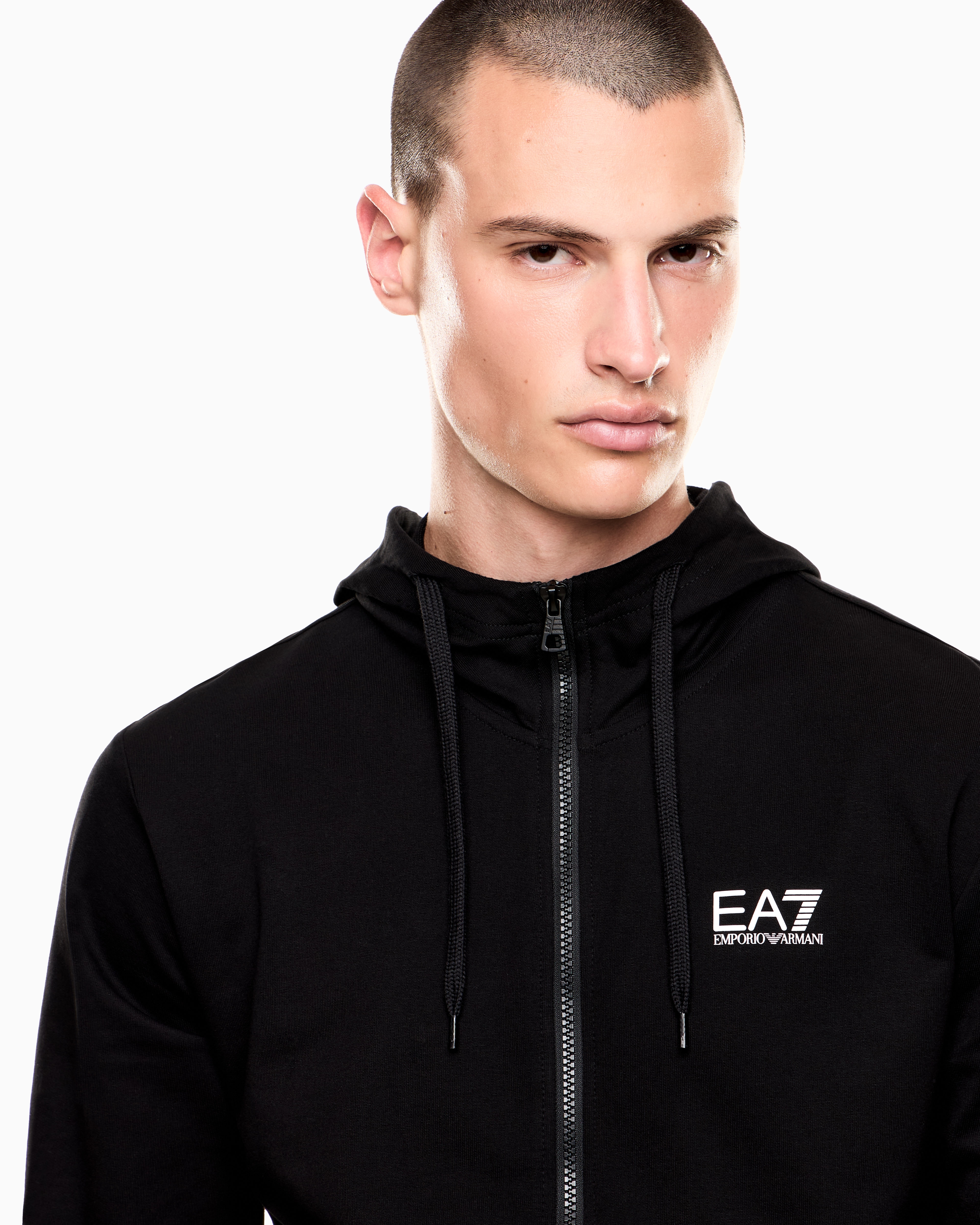 Ea7 Core Identity Cotton Hooded Sweatshirt In Black