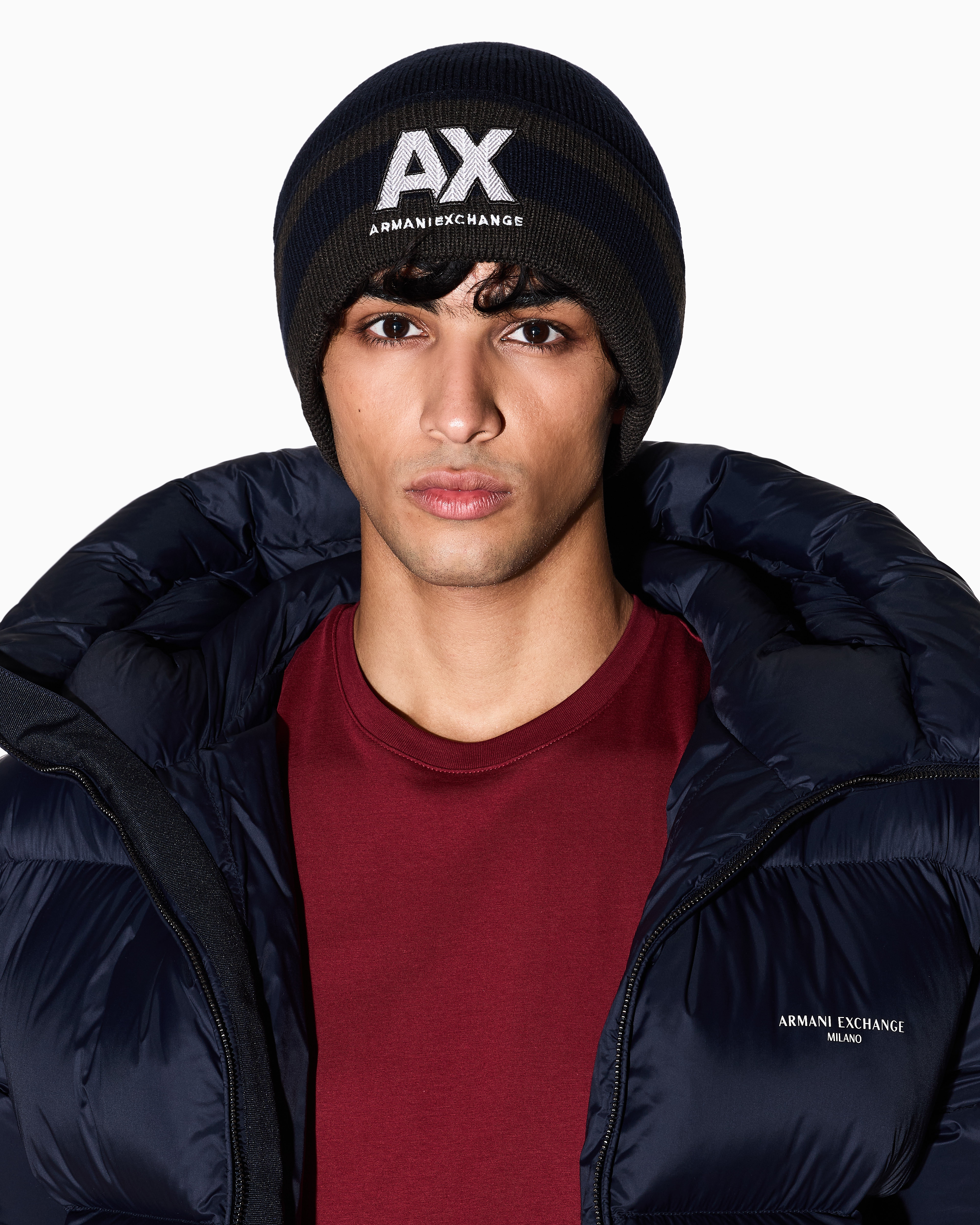 Armani Exchange - Beanie hat with logo, Man, Blue, Size: TU