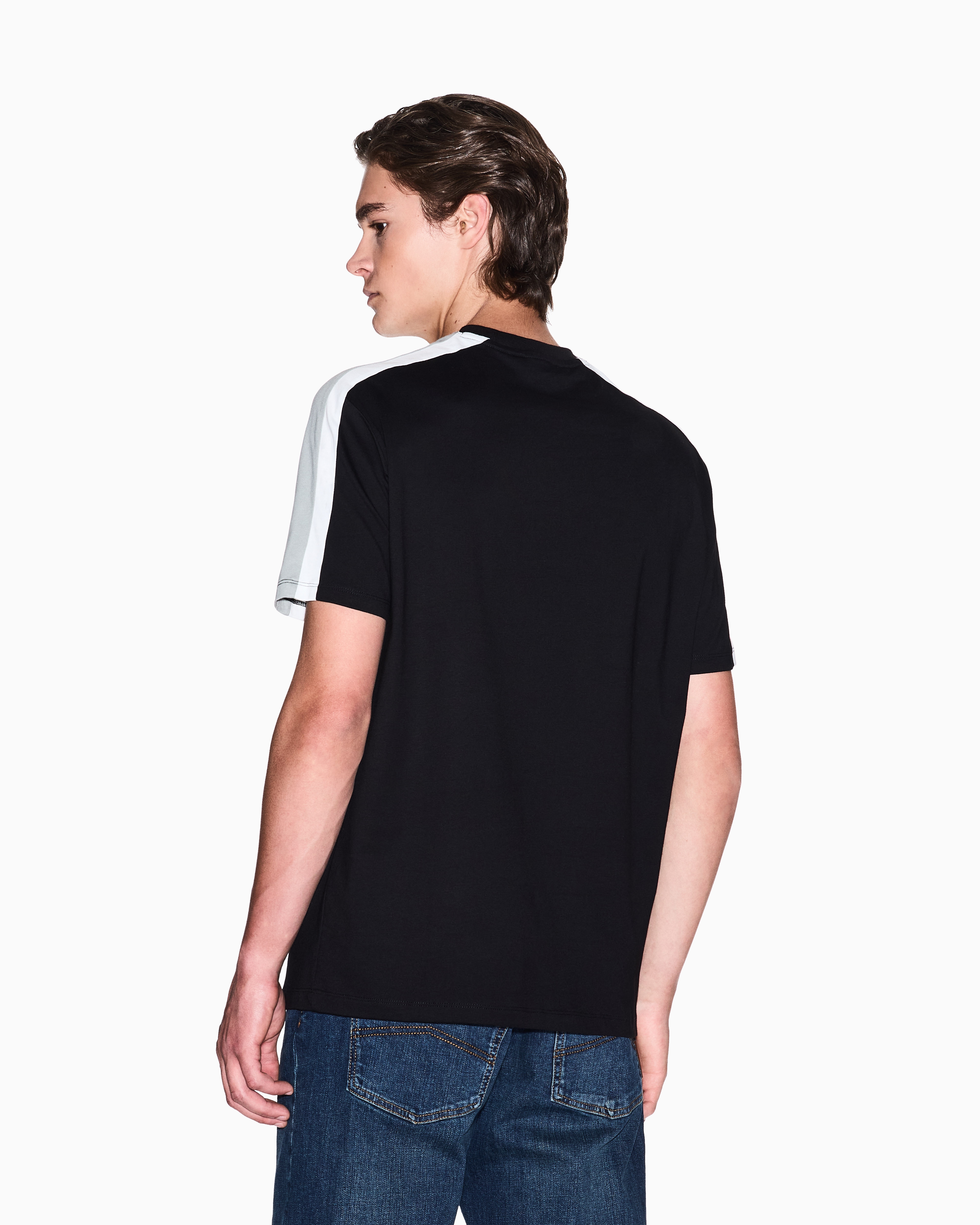 Armani Exchange - Short-sleeved sweatshirt with contrasting stripes, Man, Black, Size: