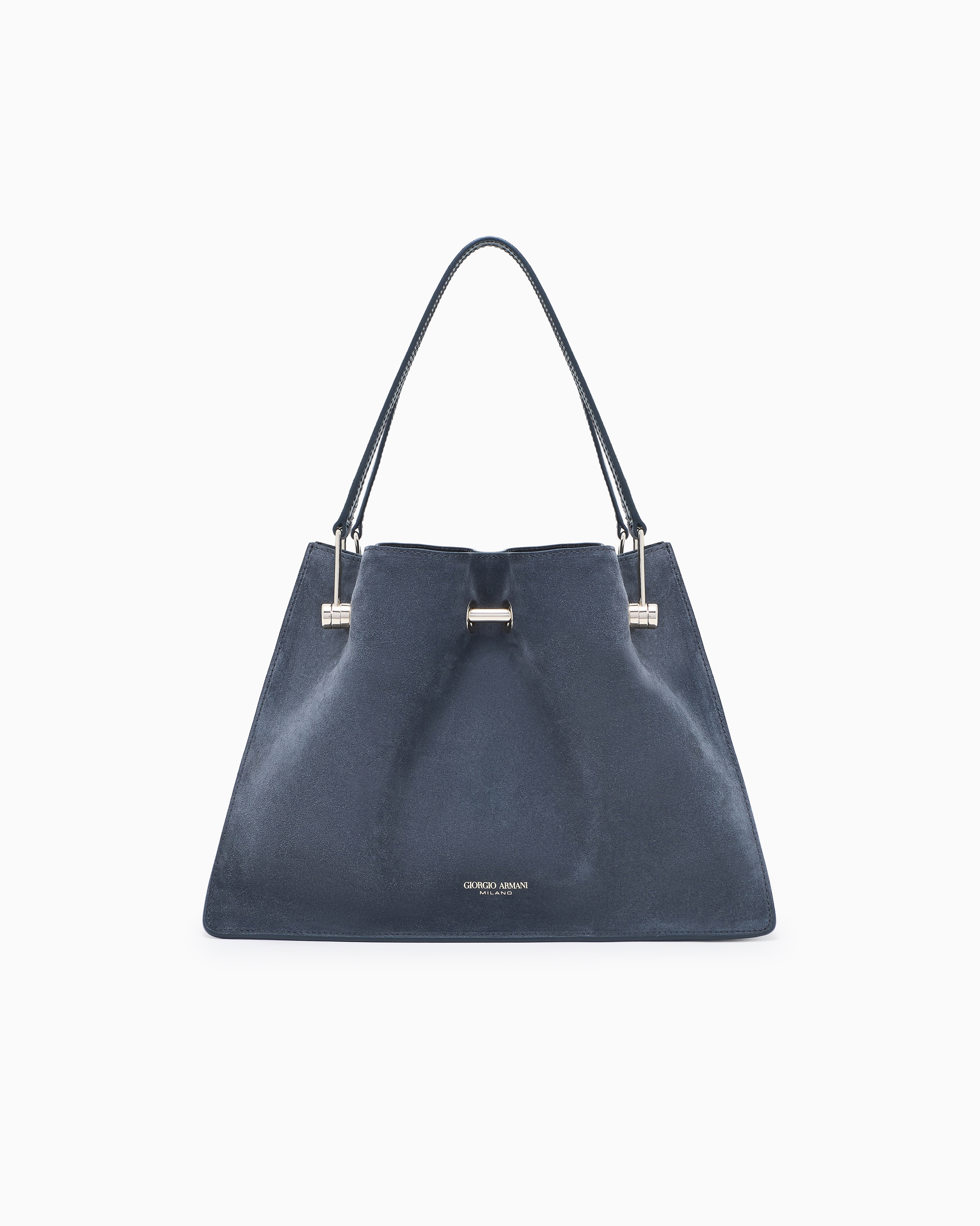 Giorgio Armani Small Suede Shopper Bag In Gray