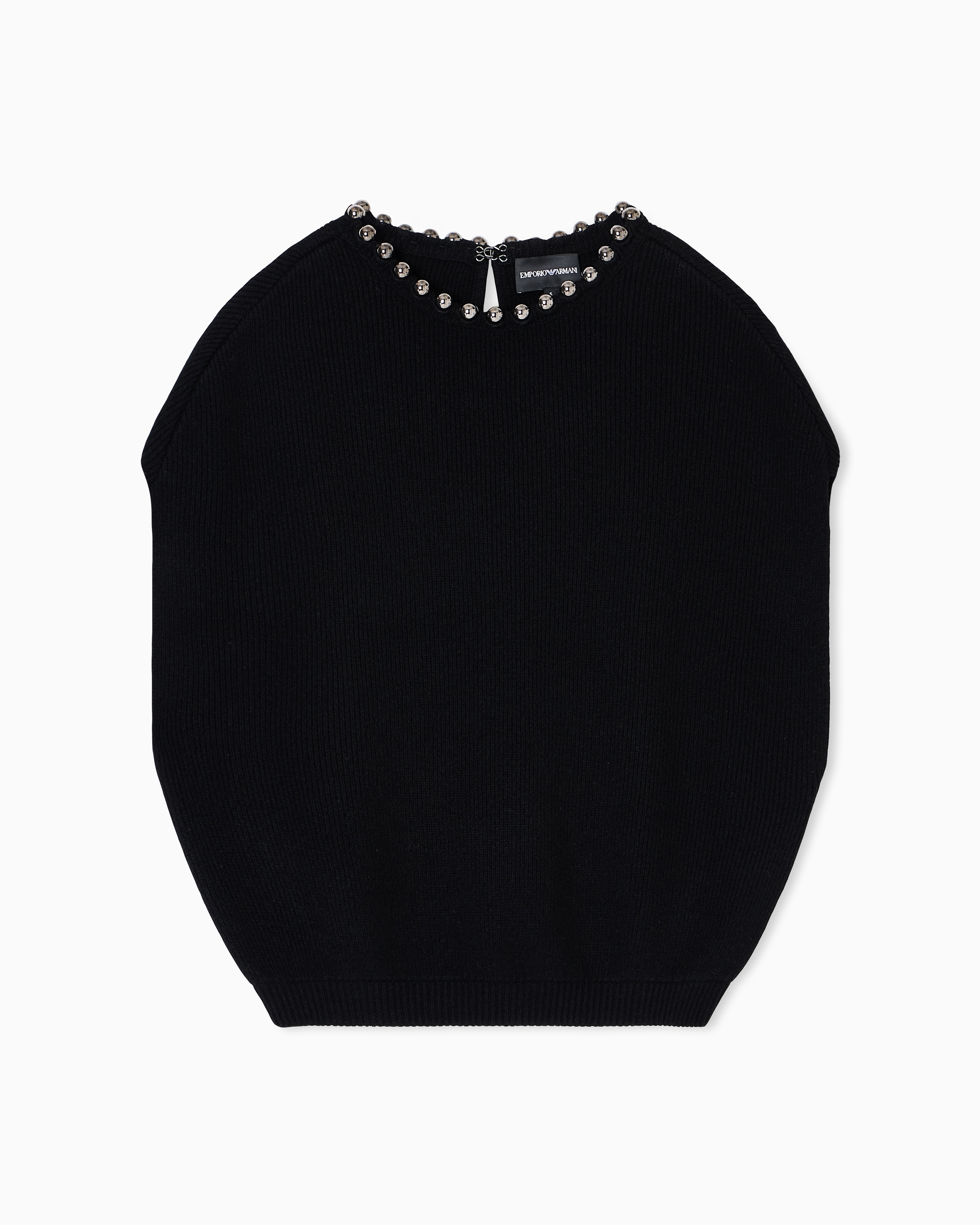 Emporio Armani Virgin Wool And Cashmere Top With Oversized Metal Spheres In Black