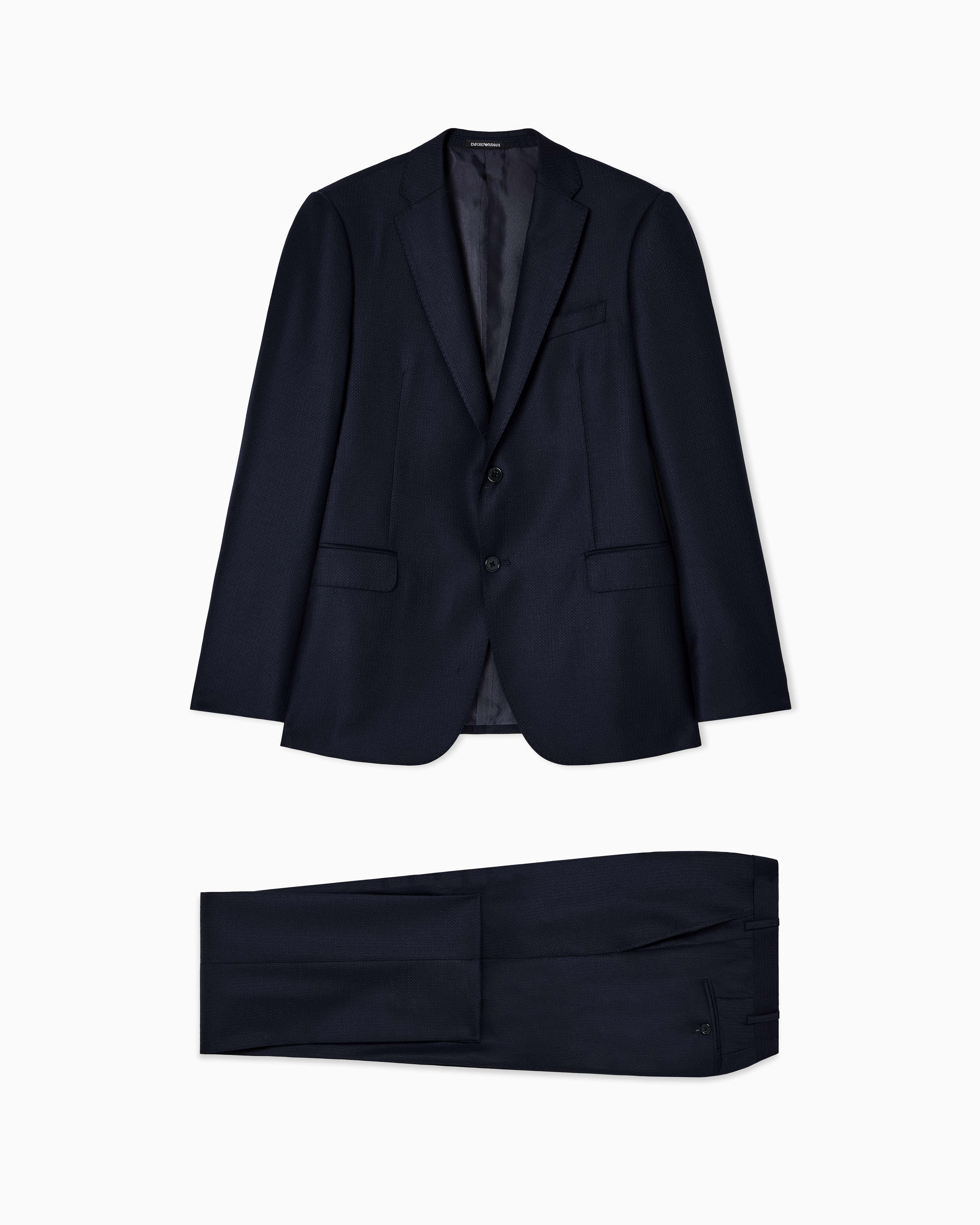 Emporio Armani Regular-fit Single-breasted Suit In Stippled Micro-chevron Virgin Wool In Blue