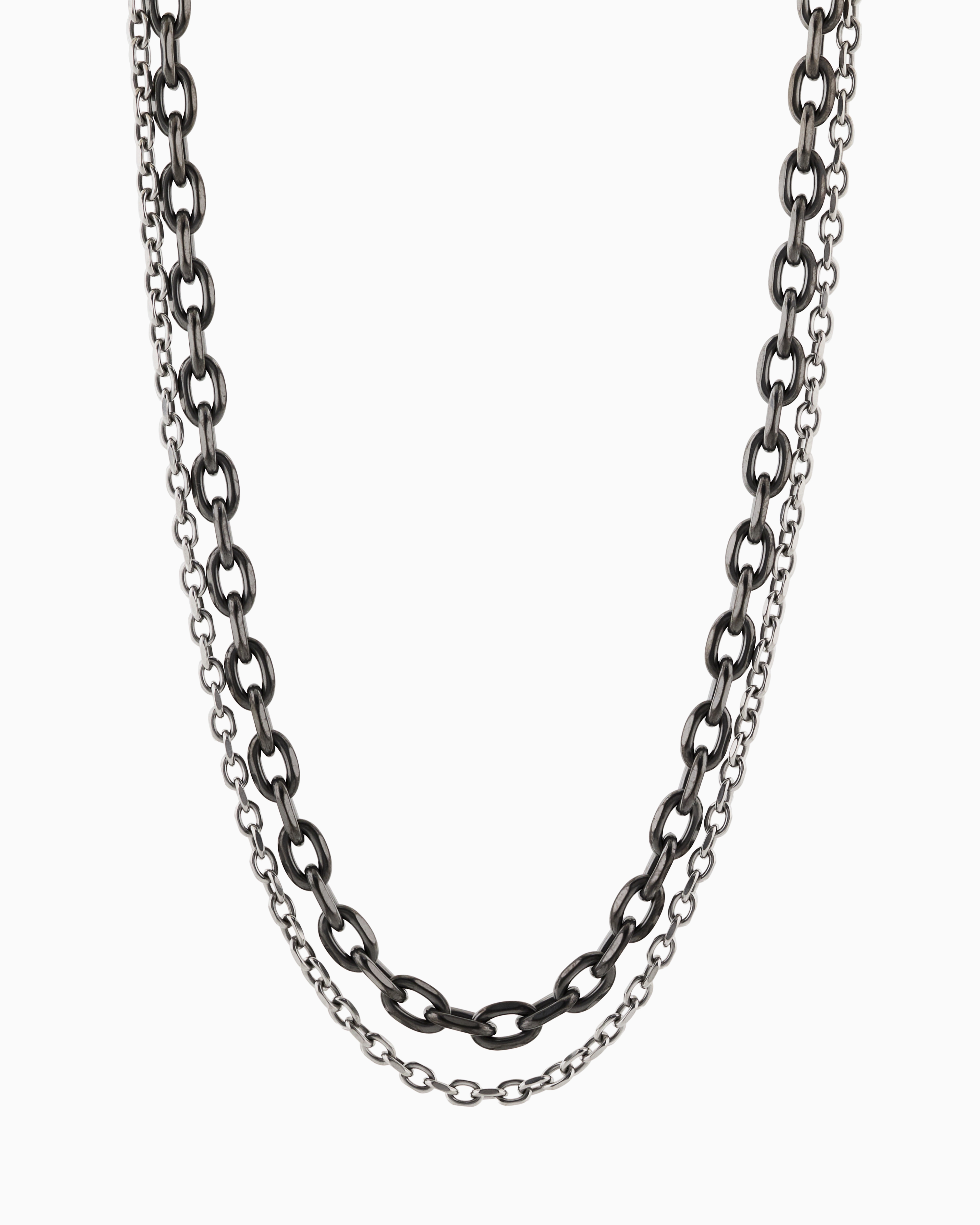  Gunmetal and Silver-Tone Stainless Steel Double Chain Necklace