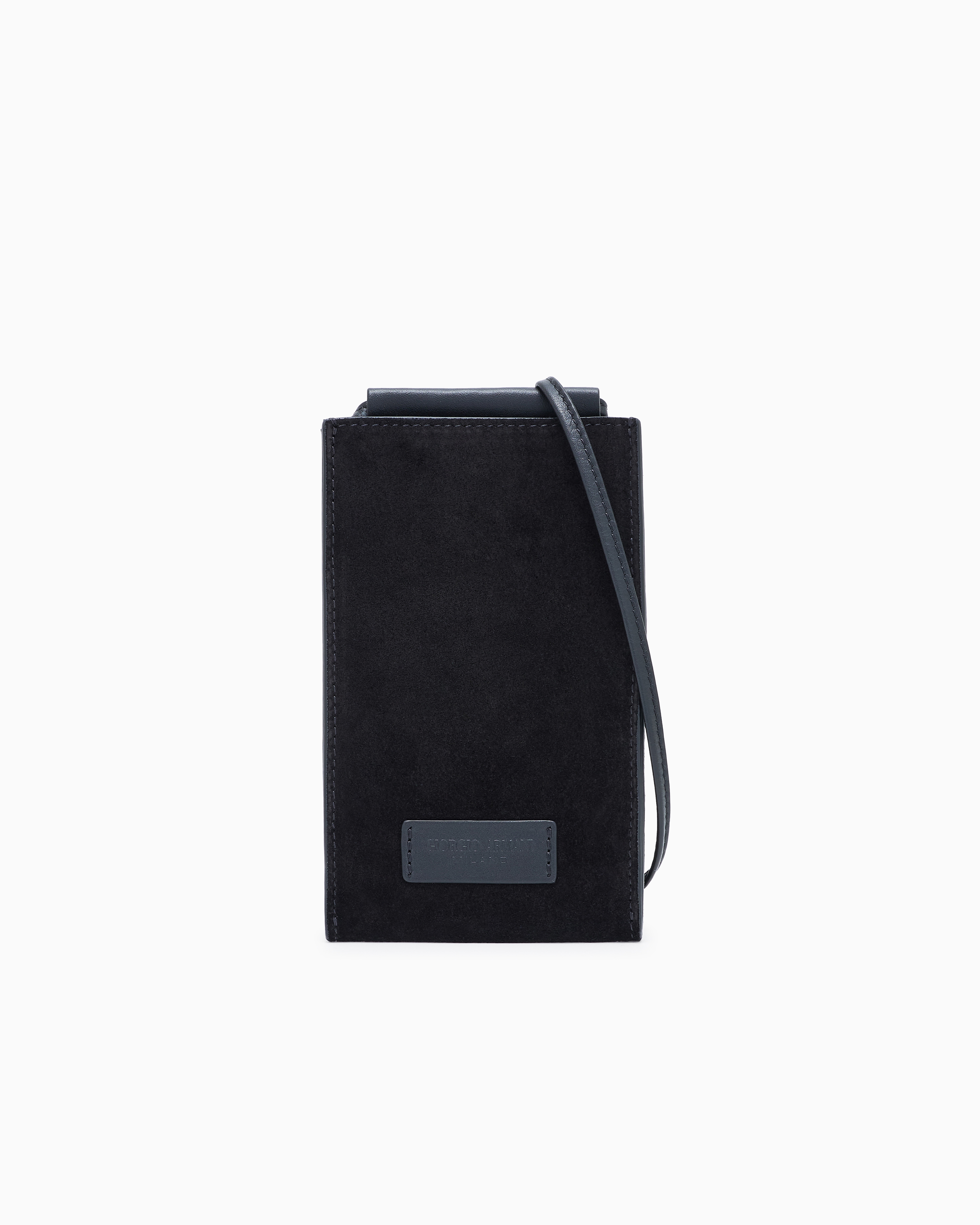 Giorgio Armani Calfskin And Suede Mobile Phone Holder In Black