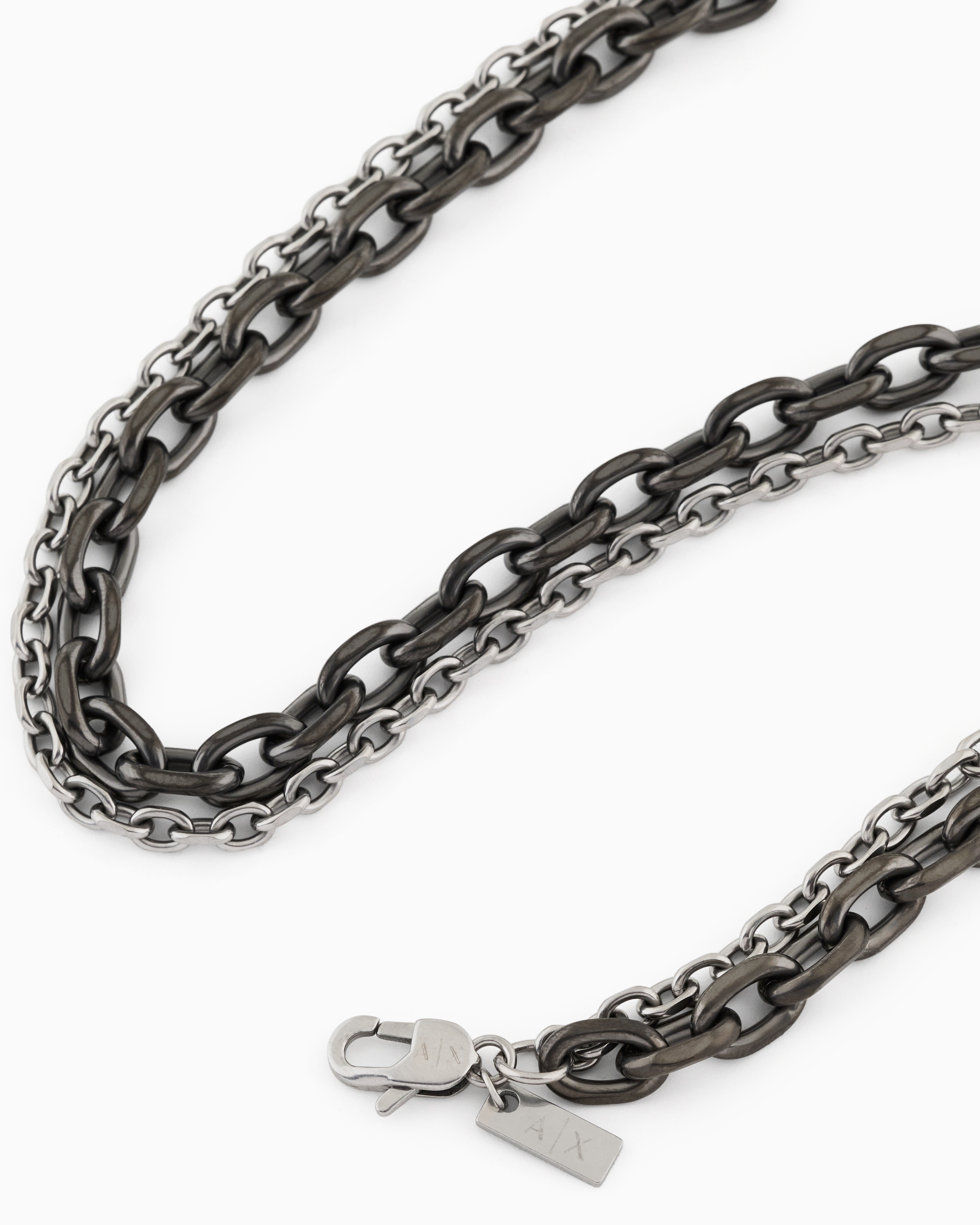 Armani Exchange -  Gunmetal and Silver-Tone Stainless Steel Double Chain Necklace, Man, Multicoloured, Size: TU