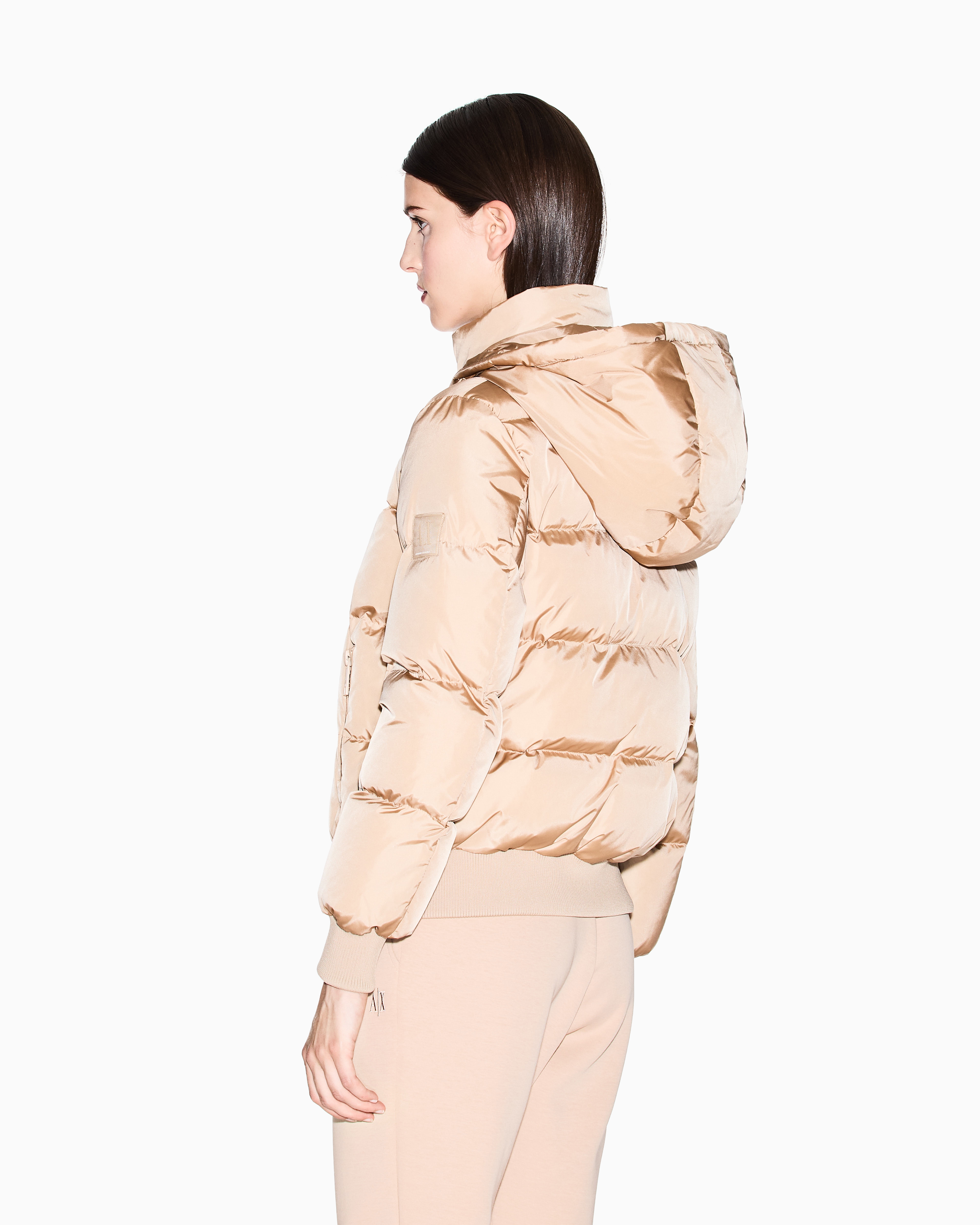 Armani Exchange - Quilted hooded down jacket, Woman, Camel, Size: