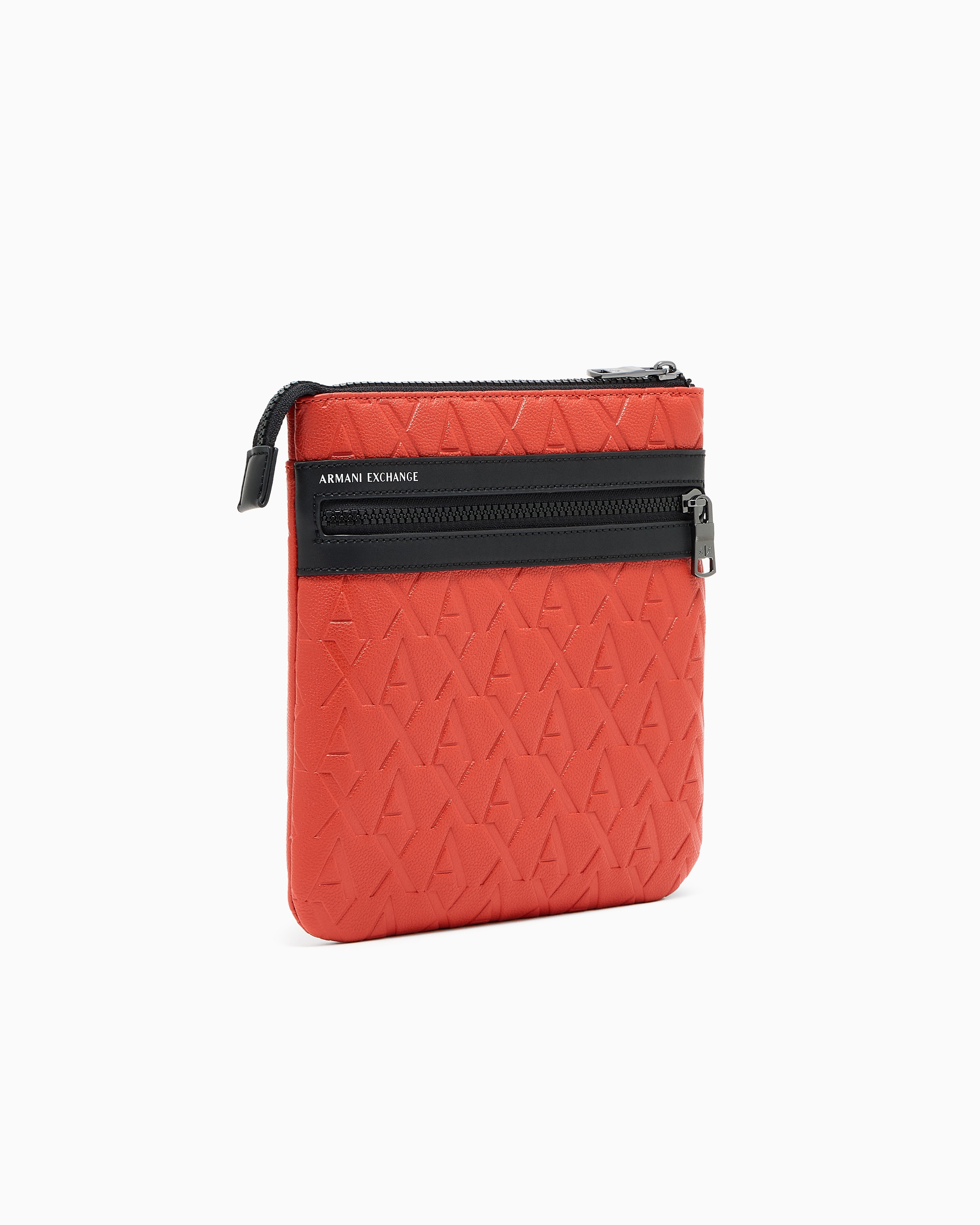 Armani Exchange - Flat shoulder bag with allover logo, Man, Orange, Size: TU