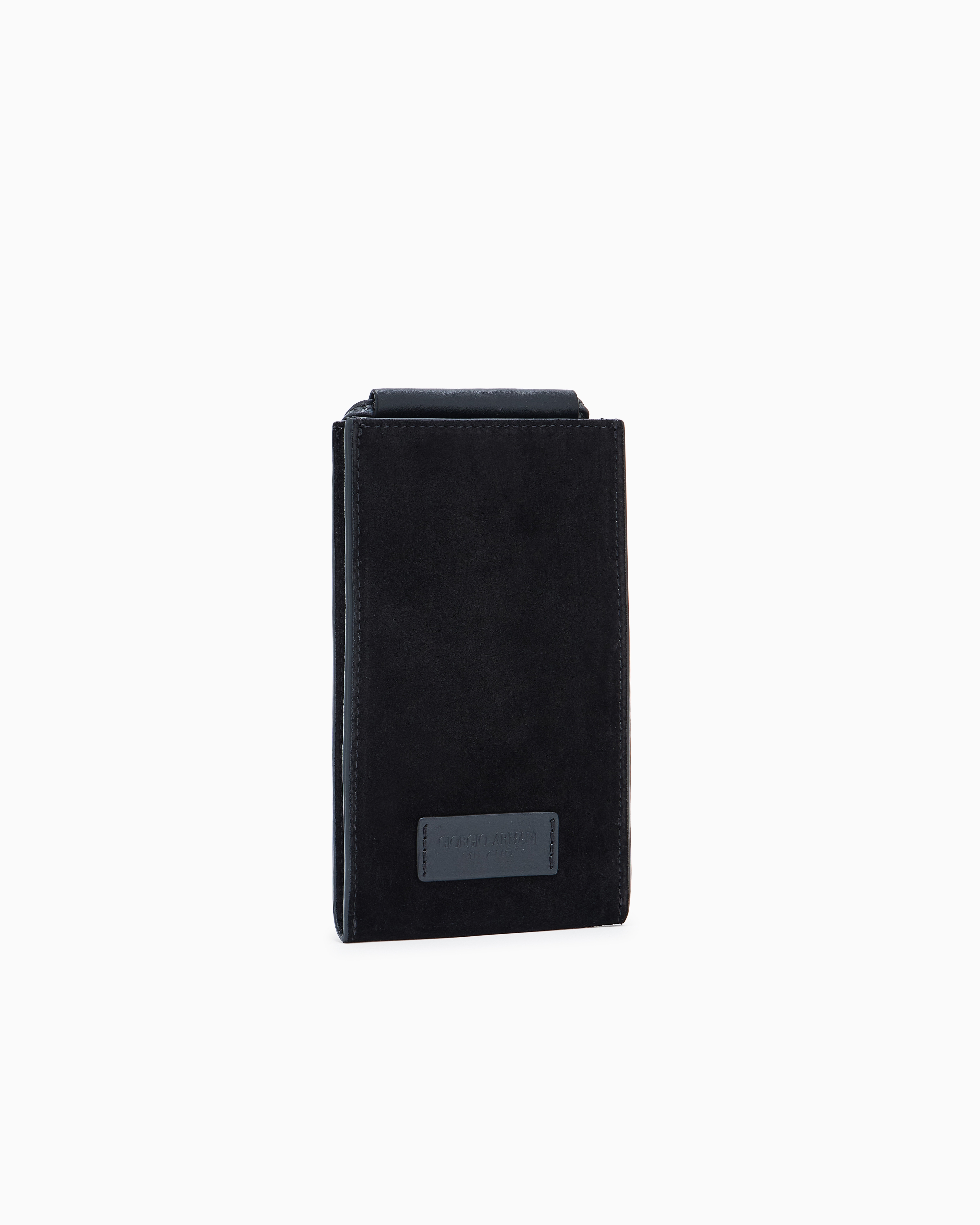 Giorgio Armani Calfskin And Suede Mobile Phone Holder In Black