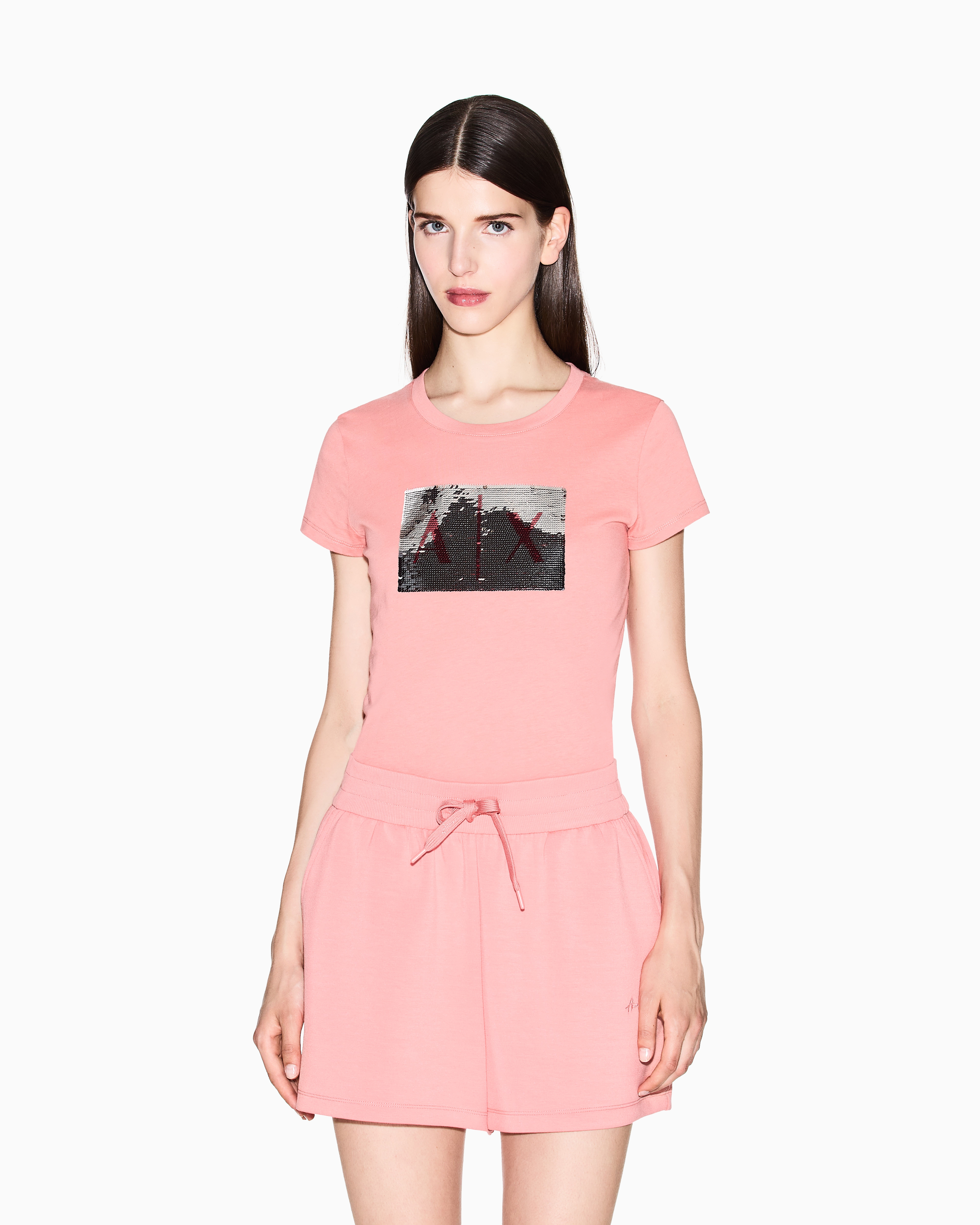 Armani Exchange Logo Sweatshirt Shorts In Pink