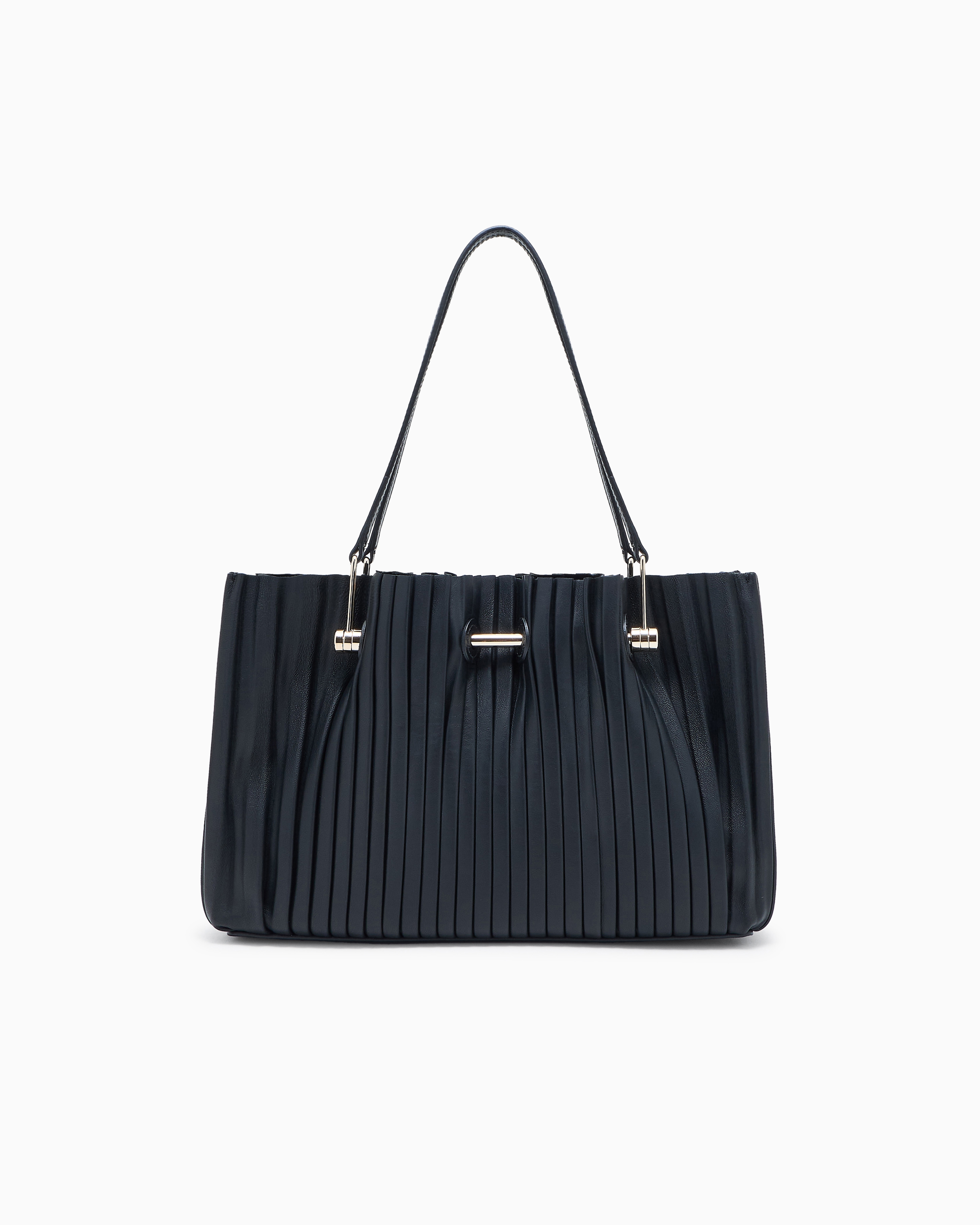 Giorgio Armani Small Shopper Bag In Pleated Nappa Leather In Black
