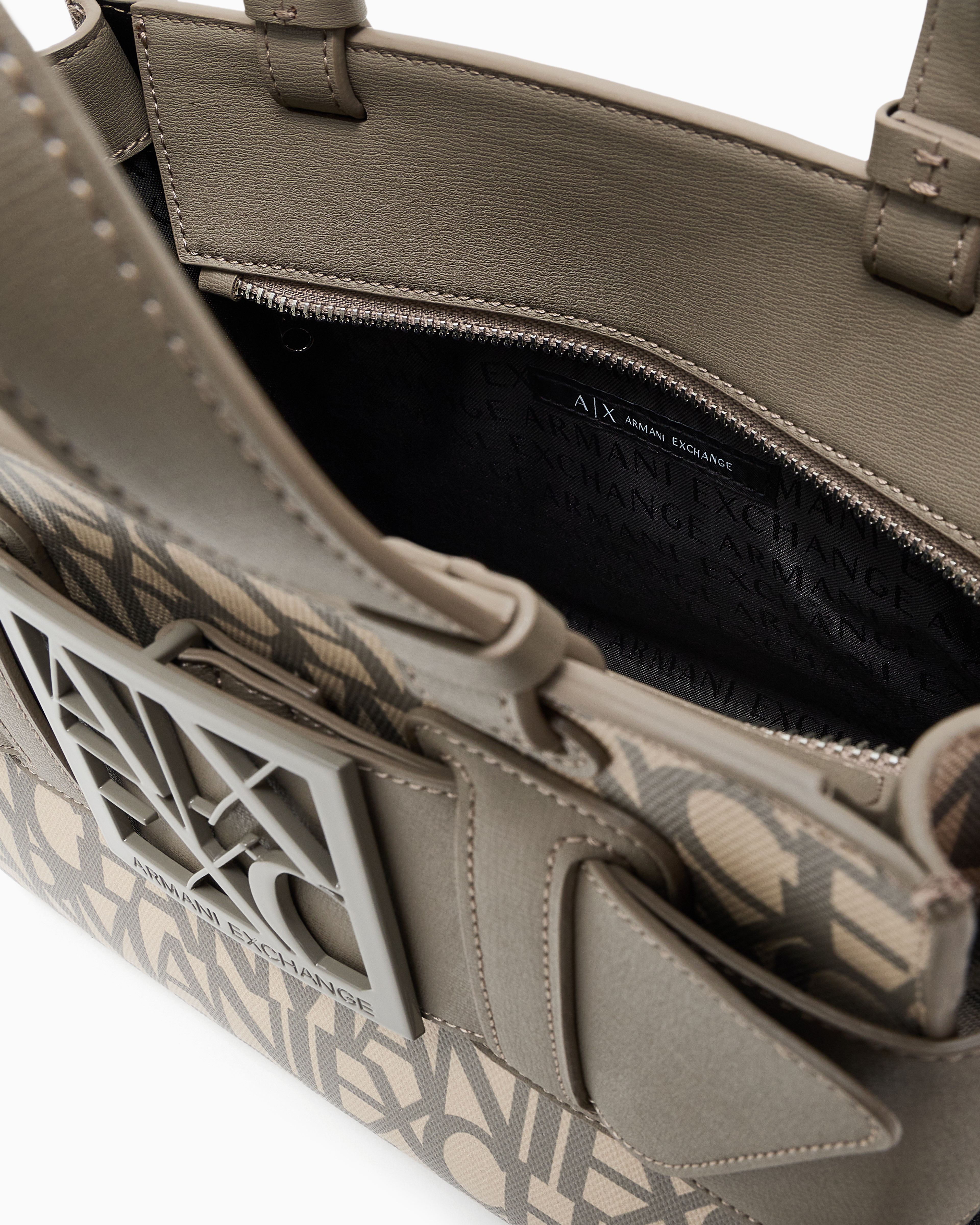 Armani Exchange Medium Tote Bag With Contrasting Detail In Sand