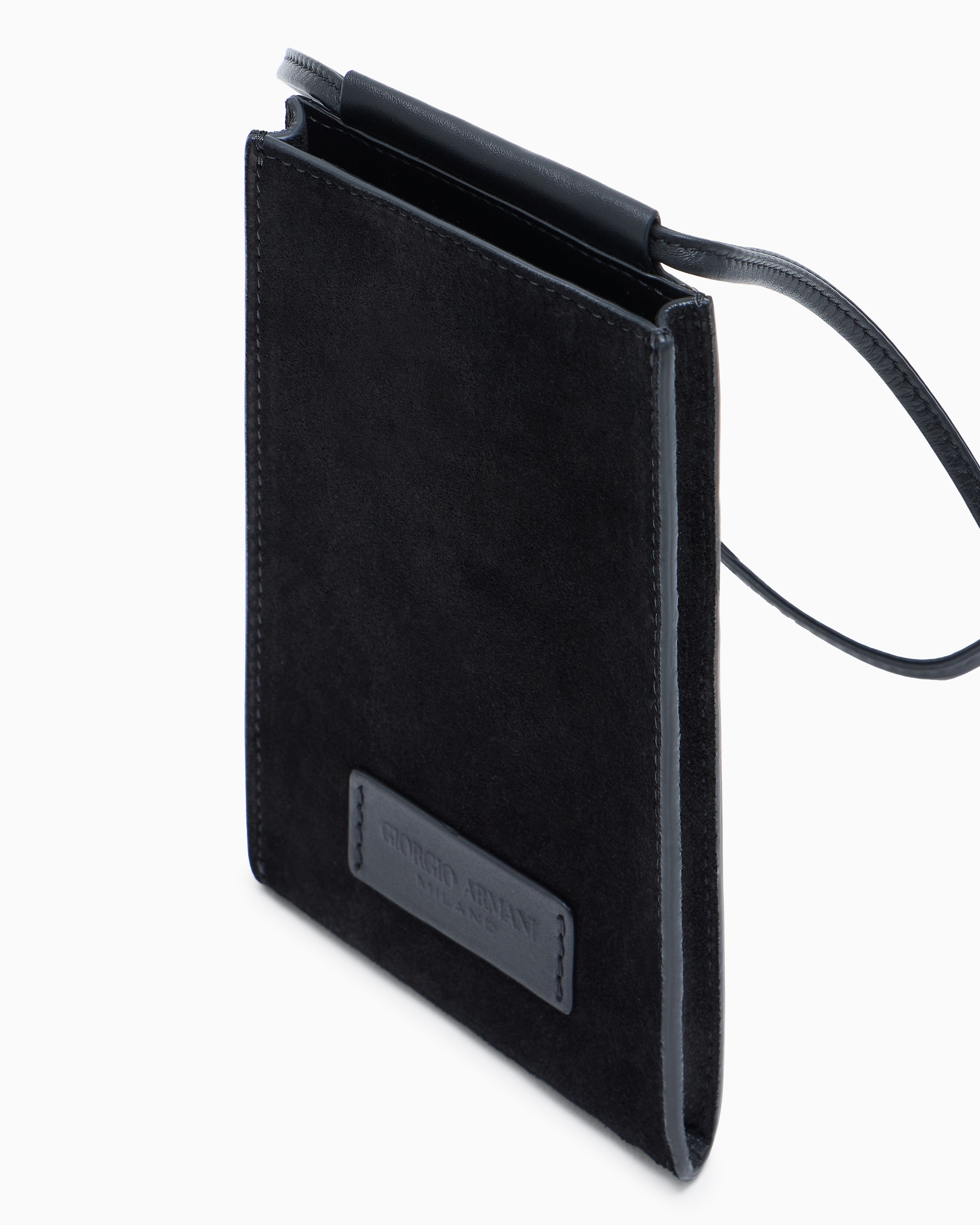 Giorgio Armani Calfskin And Suede Mobile Phone Holder In Black